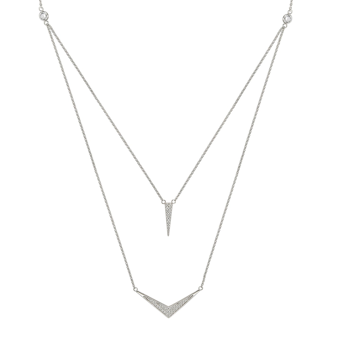 STERLING SILVER " V" CZ MULTI CHAIN NECKLACE