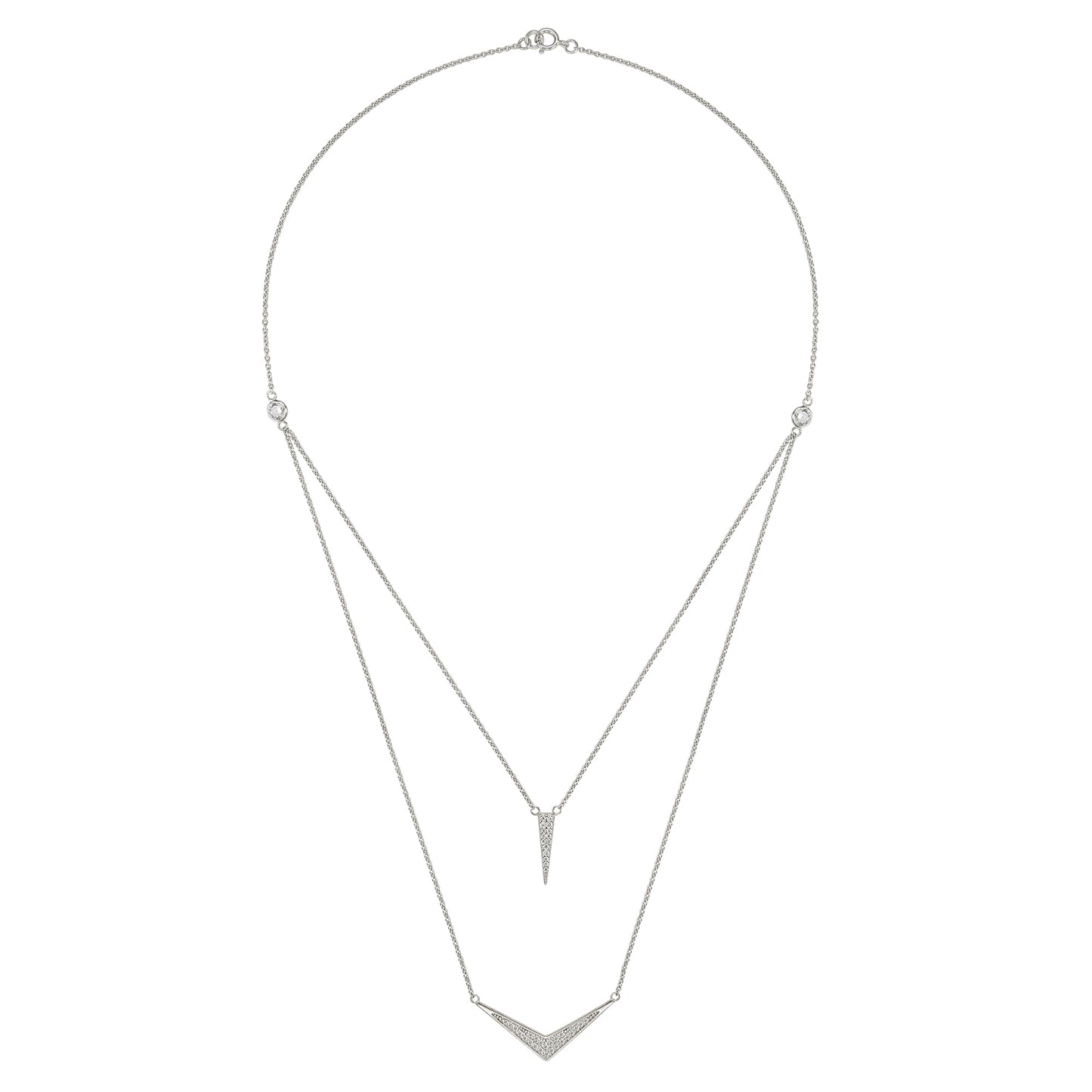 STERLING SILVER " V" CZ MULTI CHAIN NECKLACE