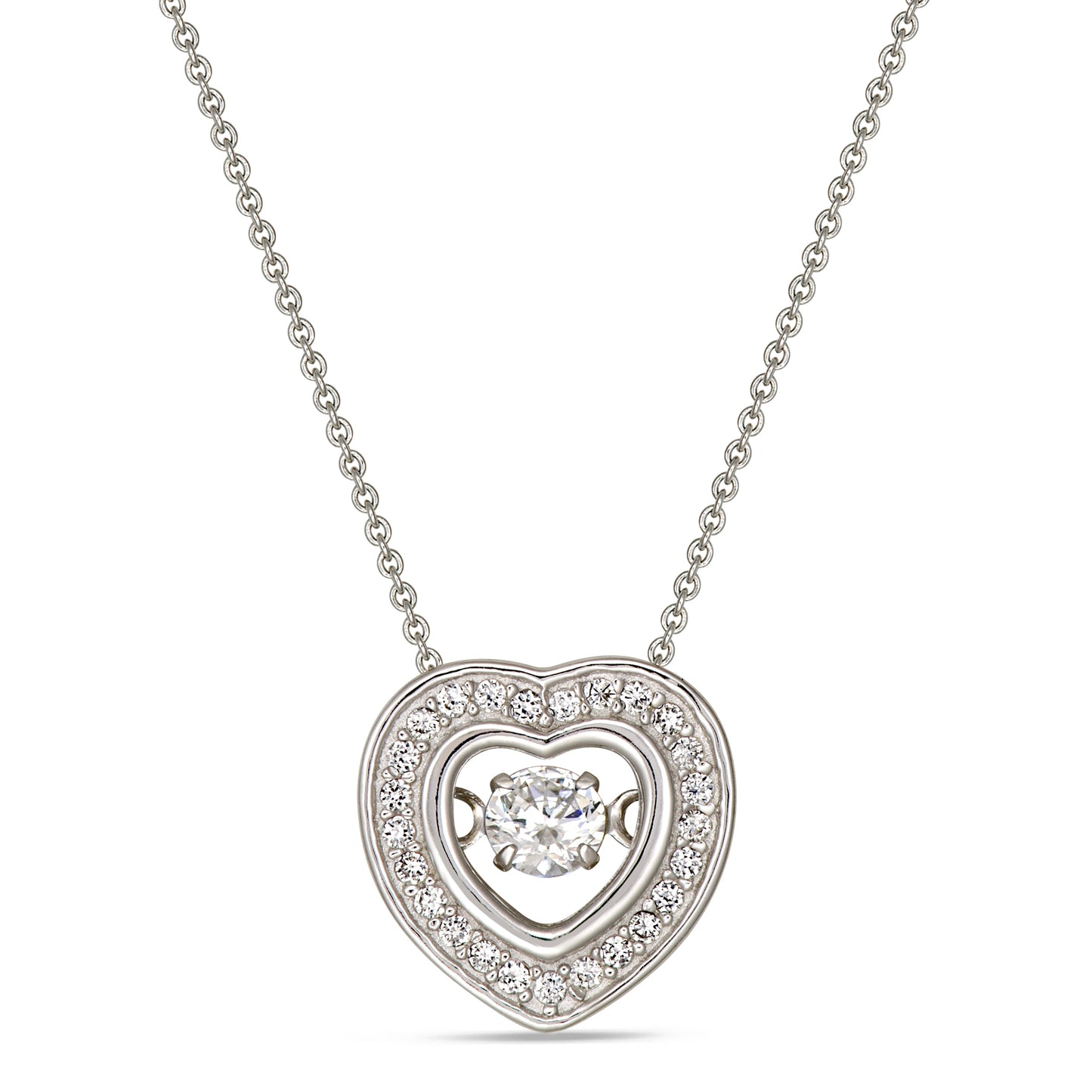 18" S/S DANCING STONE PEND. HEART PENDANT