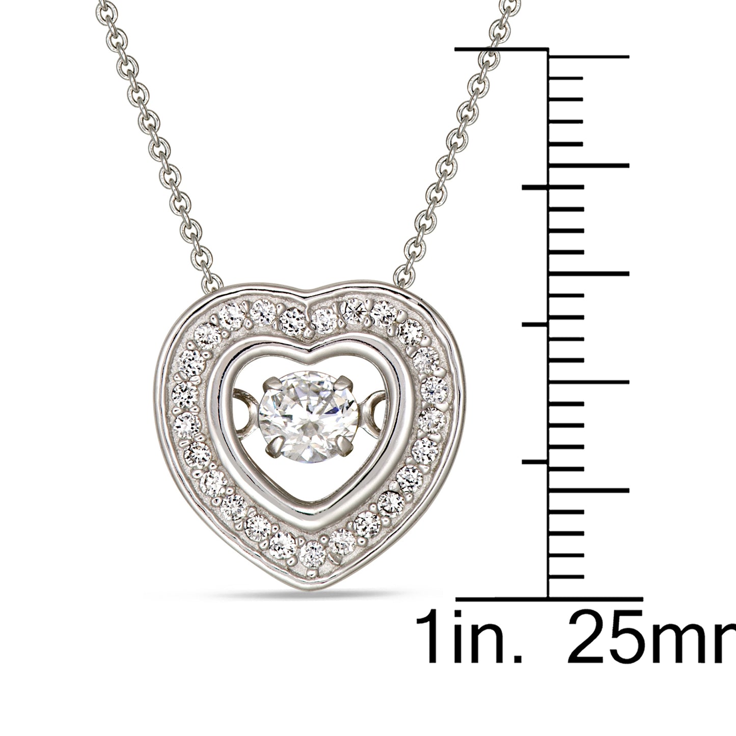 18" S/S DANCING STONE PEND. HEART PENDANT