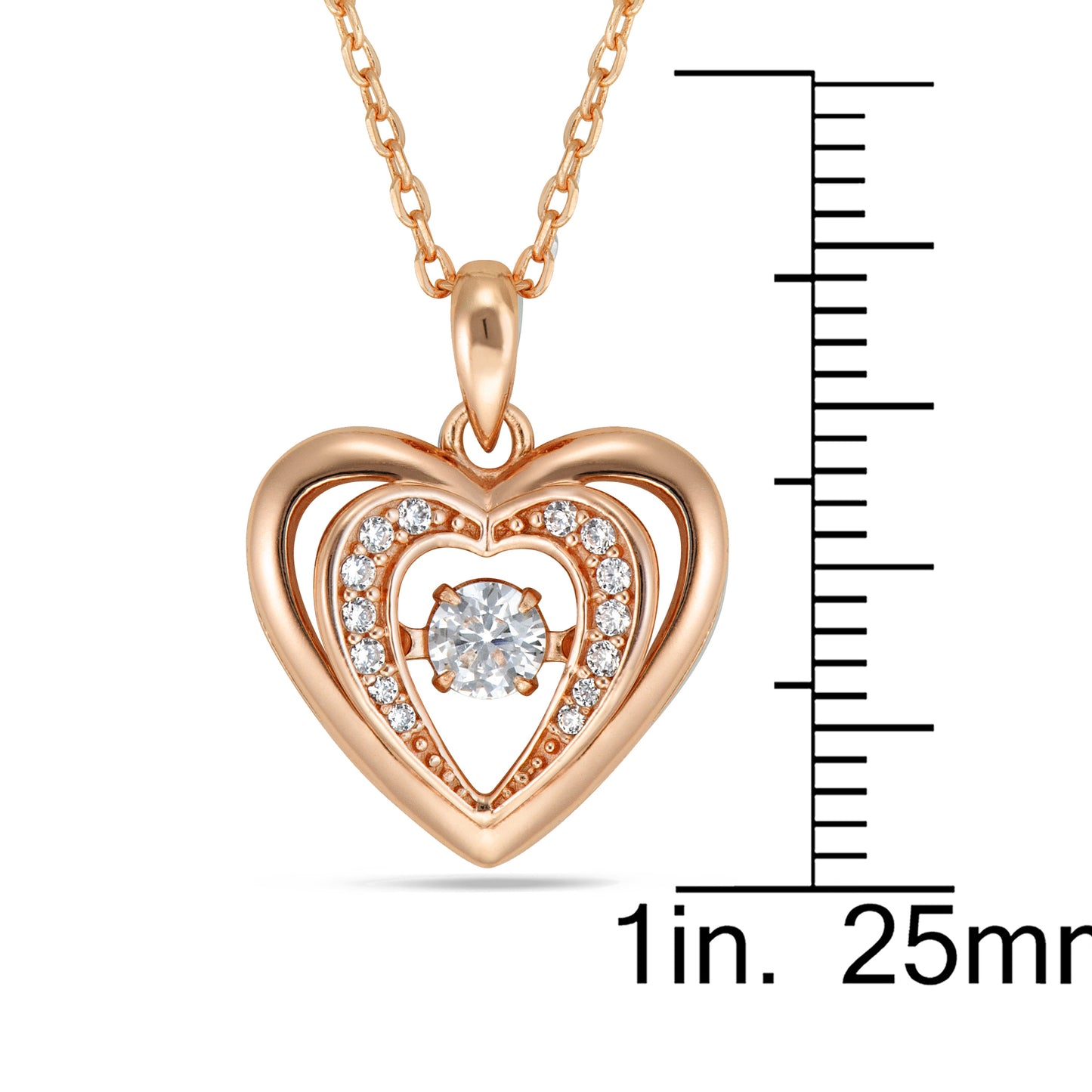 18" S/S DANCING STONE ROSE GOLD PEND. HEART