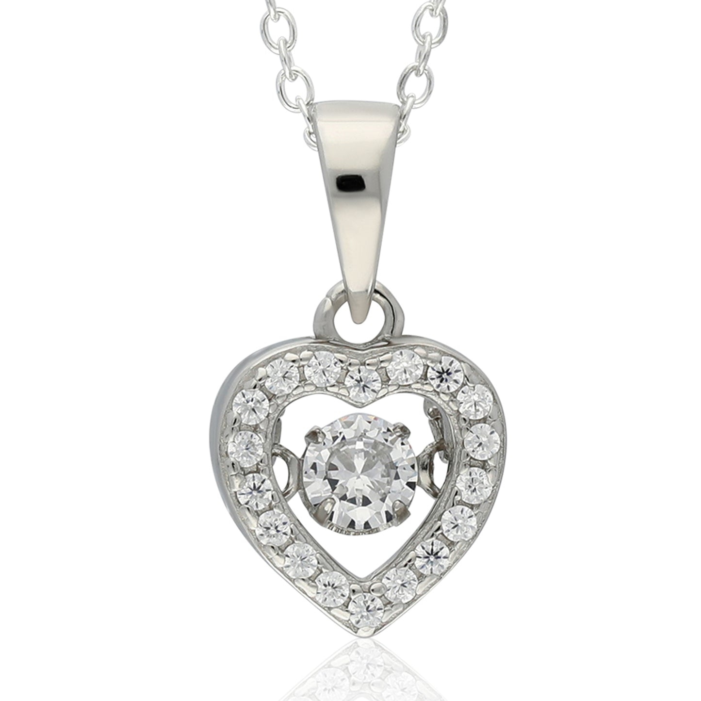 18" S/S DANCING STONE PEND. HEART