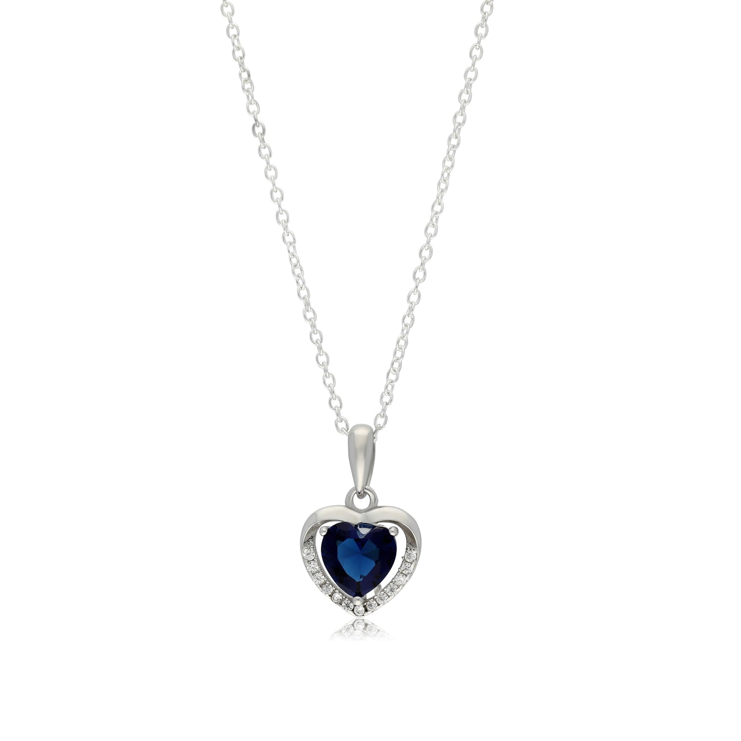 18" S/S WHITE & BLUE CUBIC ZIRCONIA HEART NECKLACE