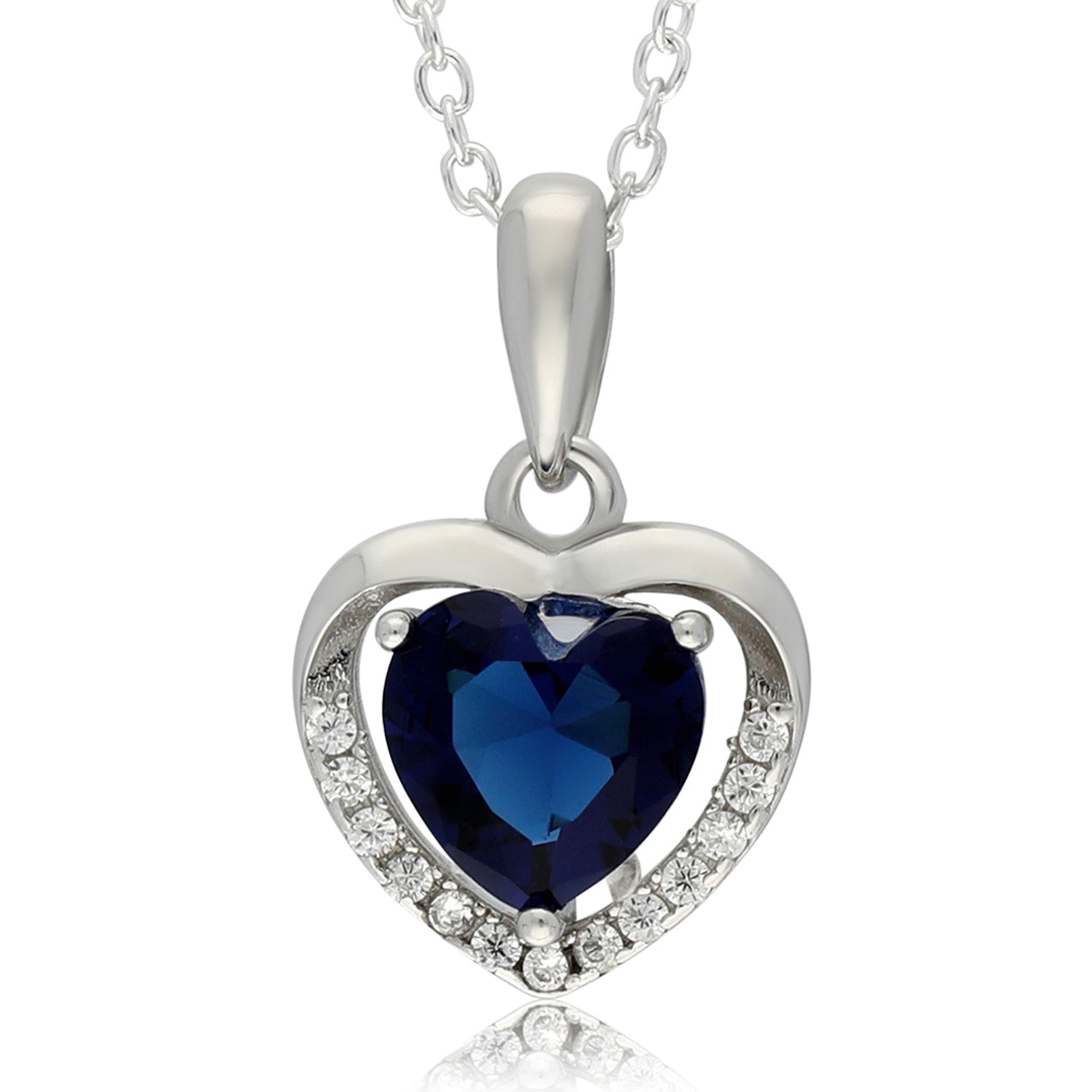 18" S/S WHITE & BLUE CUBIC ZIRCONIA HEART NECKLACE