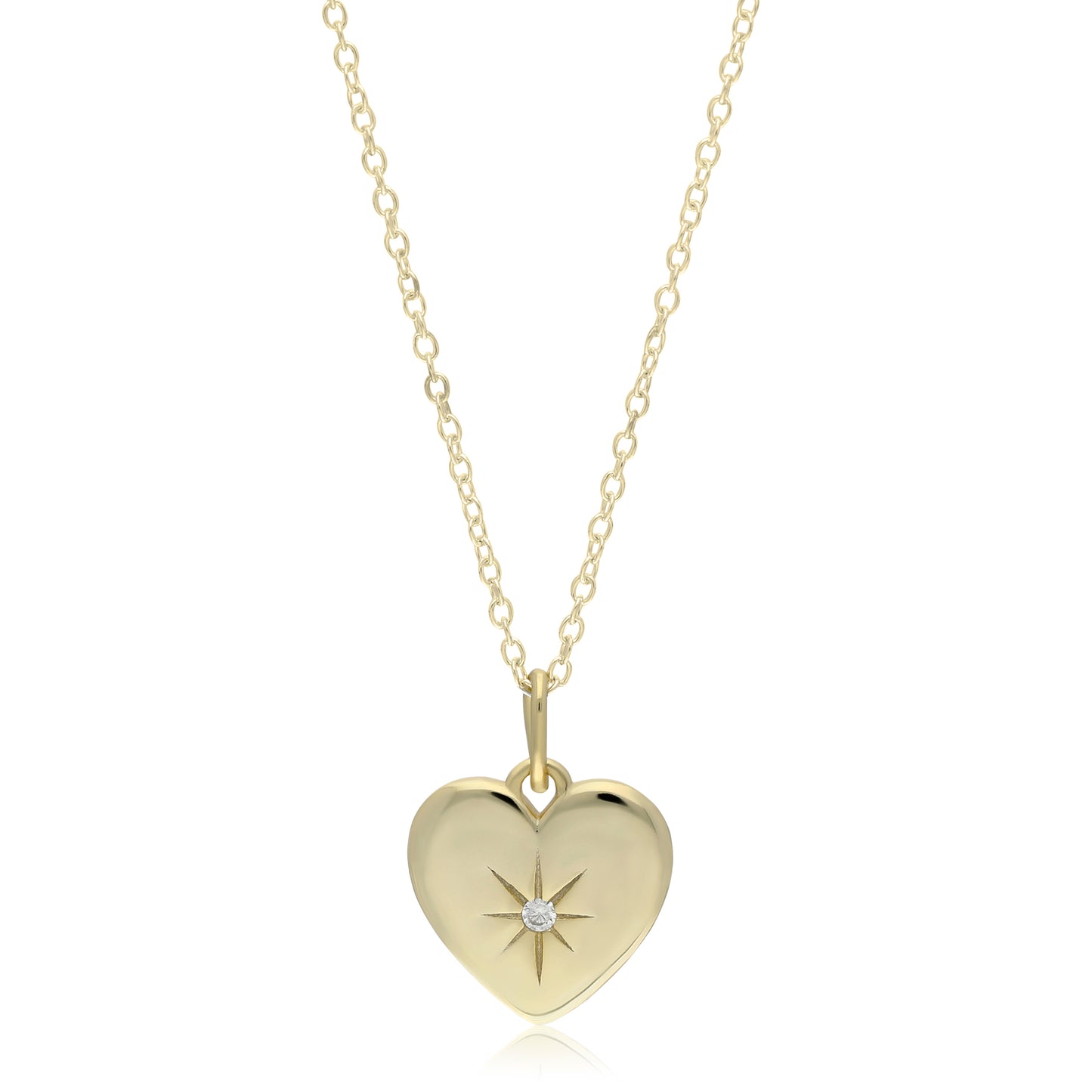 18" S/S HEART PENDANT WHITE CZ 14K GOLD +E-COATING