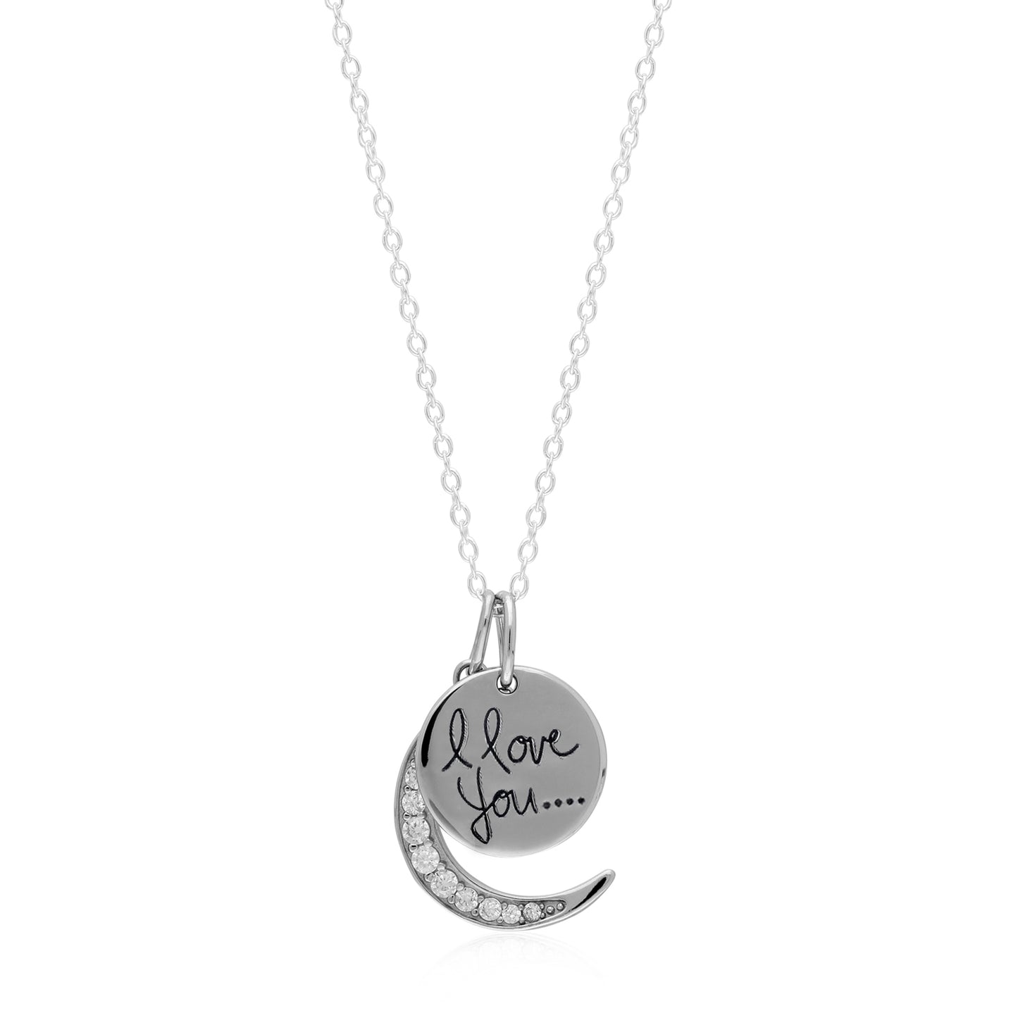 18" S/S I LOVE YOU PENDANT MOON CZ STONES