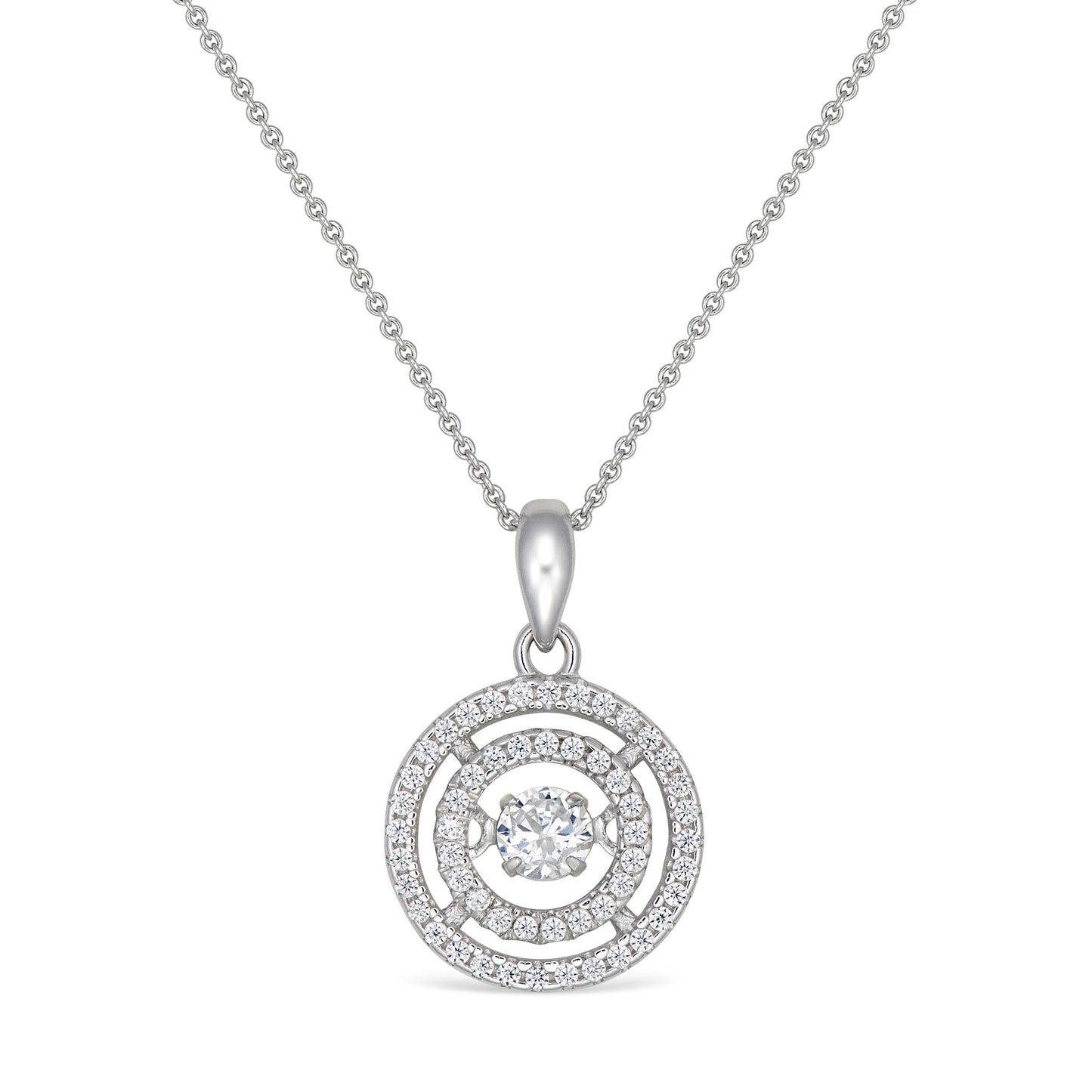 STERLING SILVER DANCING STONE PEND. W/ 18" CHAIN