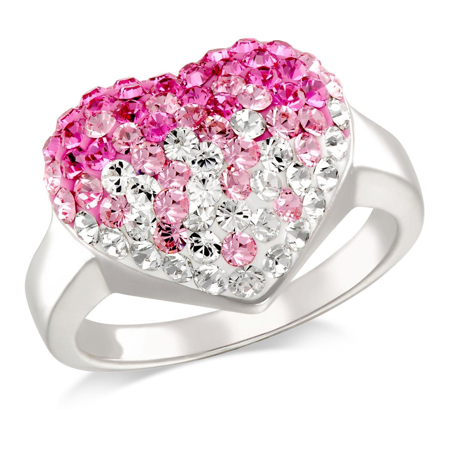 HEART TOP RING WITH TWO COLORS CRYSTAL ROSE & WHITE