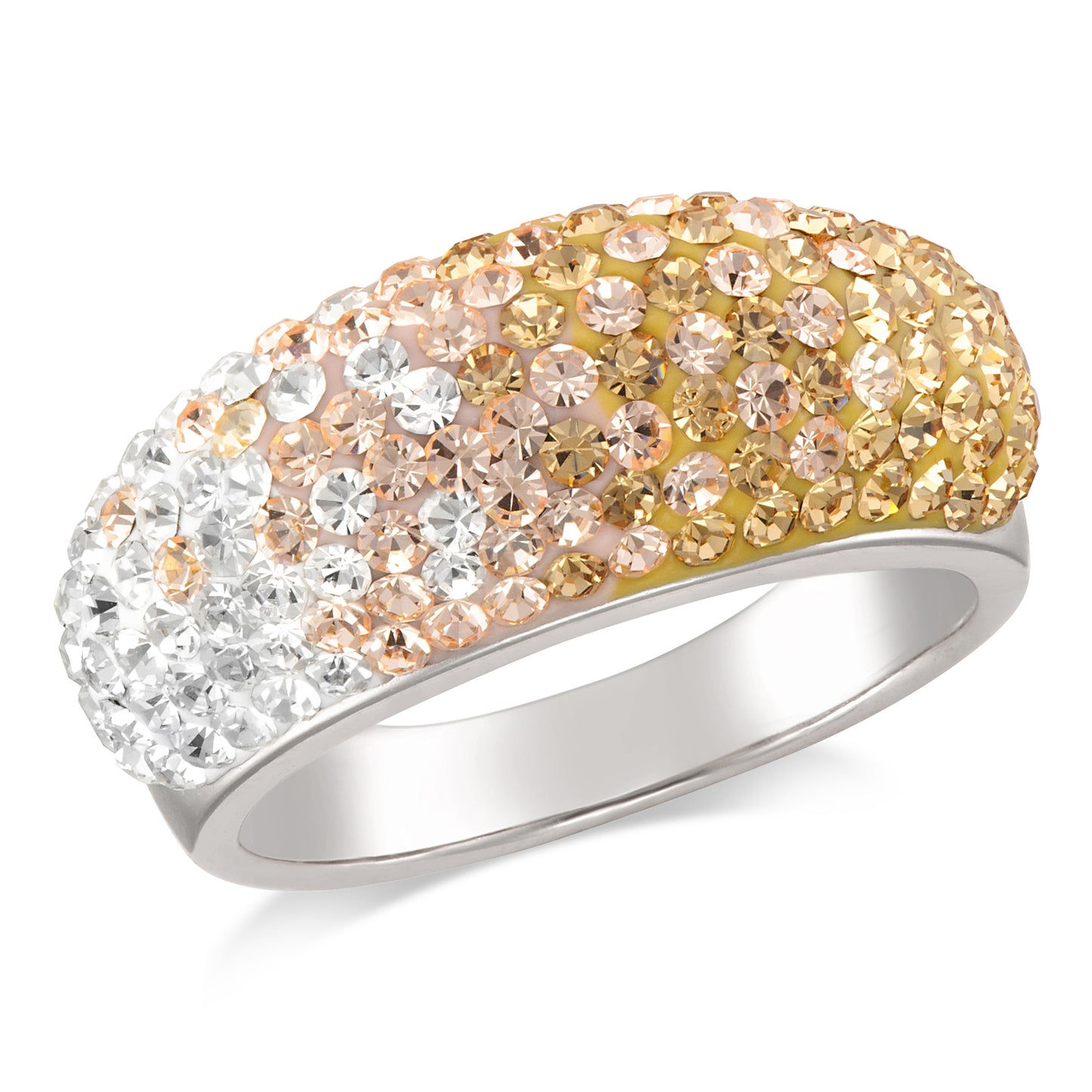 DOME TOP RING PEACH AND WHITE CRYSTALS