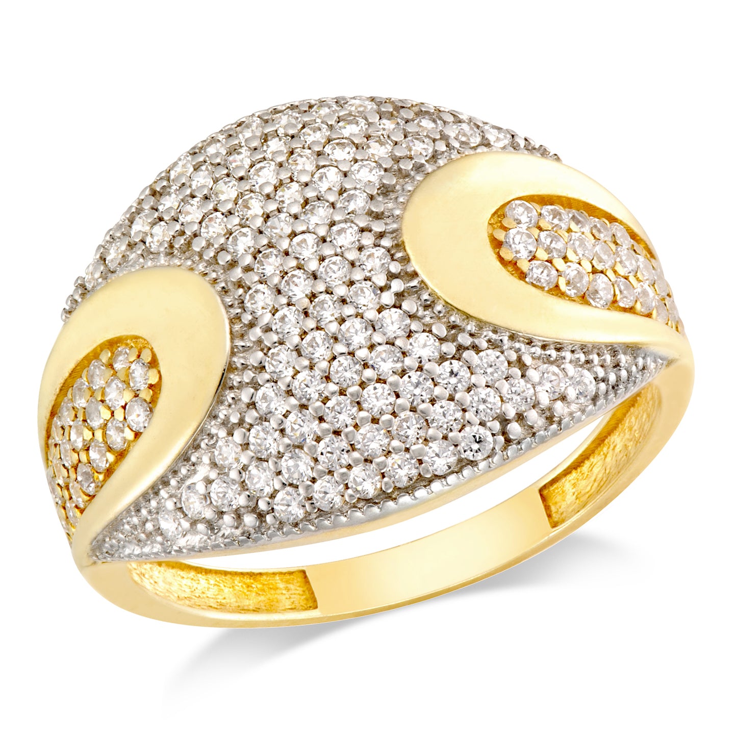 WHITE /YELLOW PAVE GOLD PLATED RING