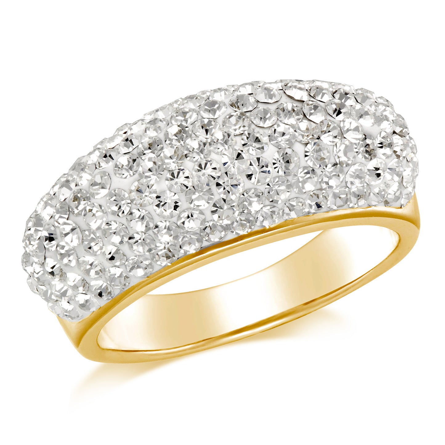 LADIES STERLING SILVER GOLD PLATED WHITE CRYSTAL DOME RING