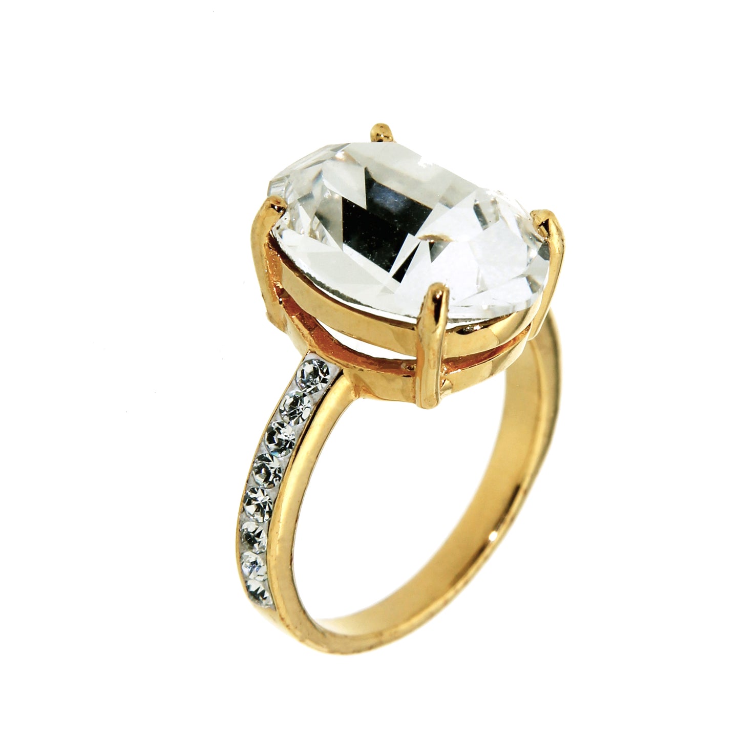 SILVER / GOLDPLATED OVAL CZ/CRYSTAL RING