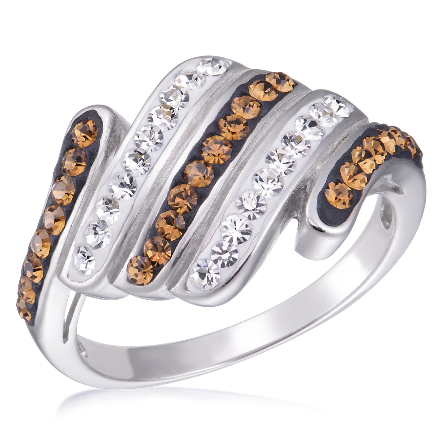STERLING SILVER LADIES RING WITH "WHITE AND SMOKED TOPAZ' CRYSTALS
