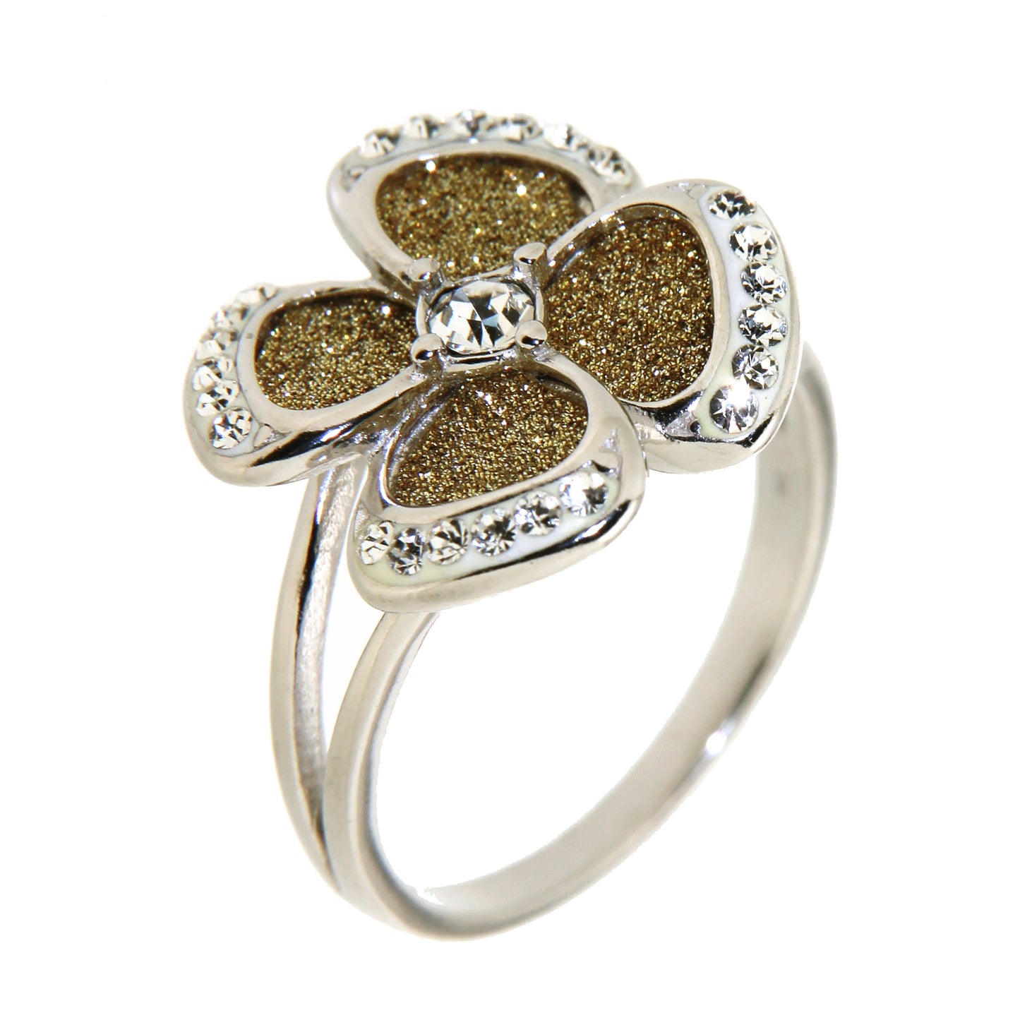 STERLING SILVER GOLD GLITTER "FLOWER" RING