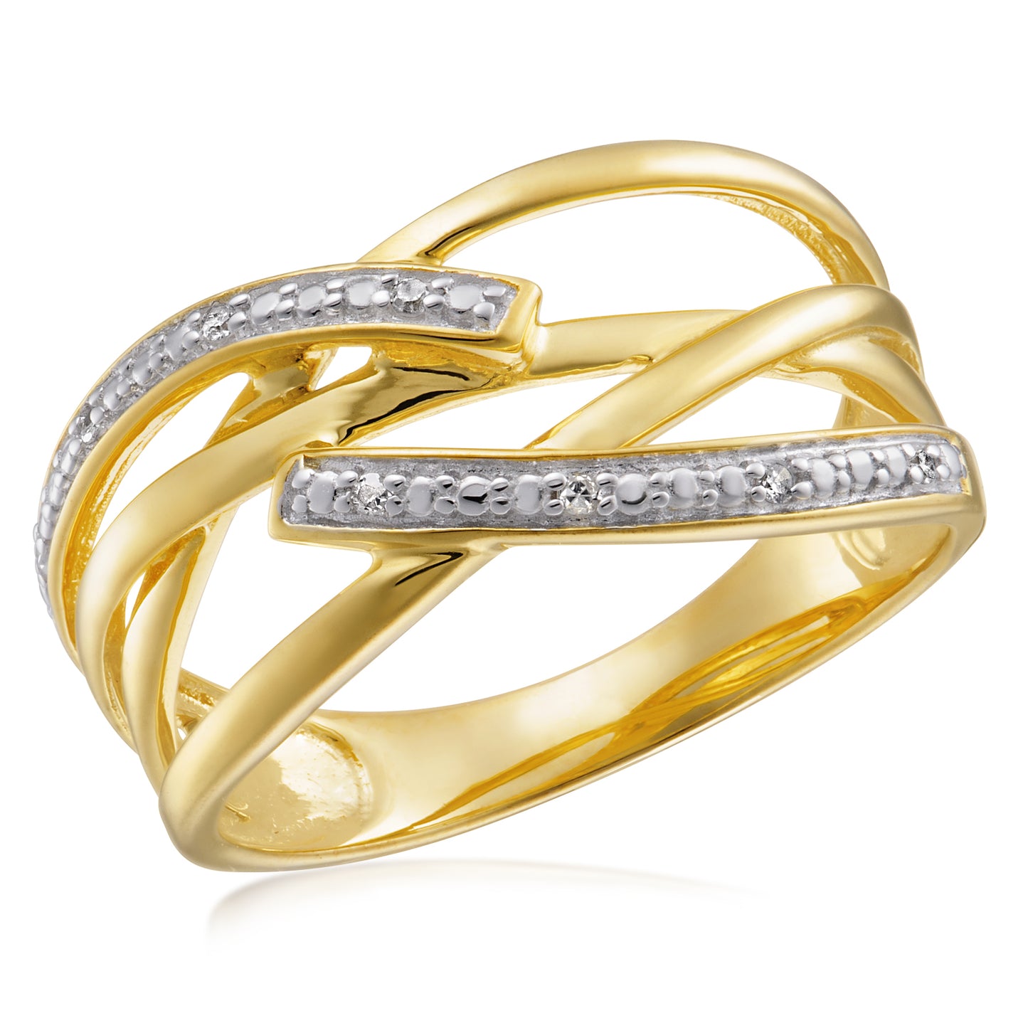 STG SILVER /GOLD PLATED DIAMOND ACCENT {6X.006 TDW} LADIES RING H COLOR