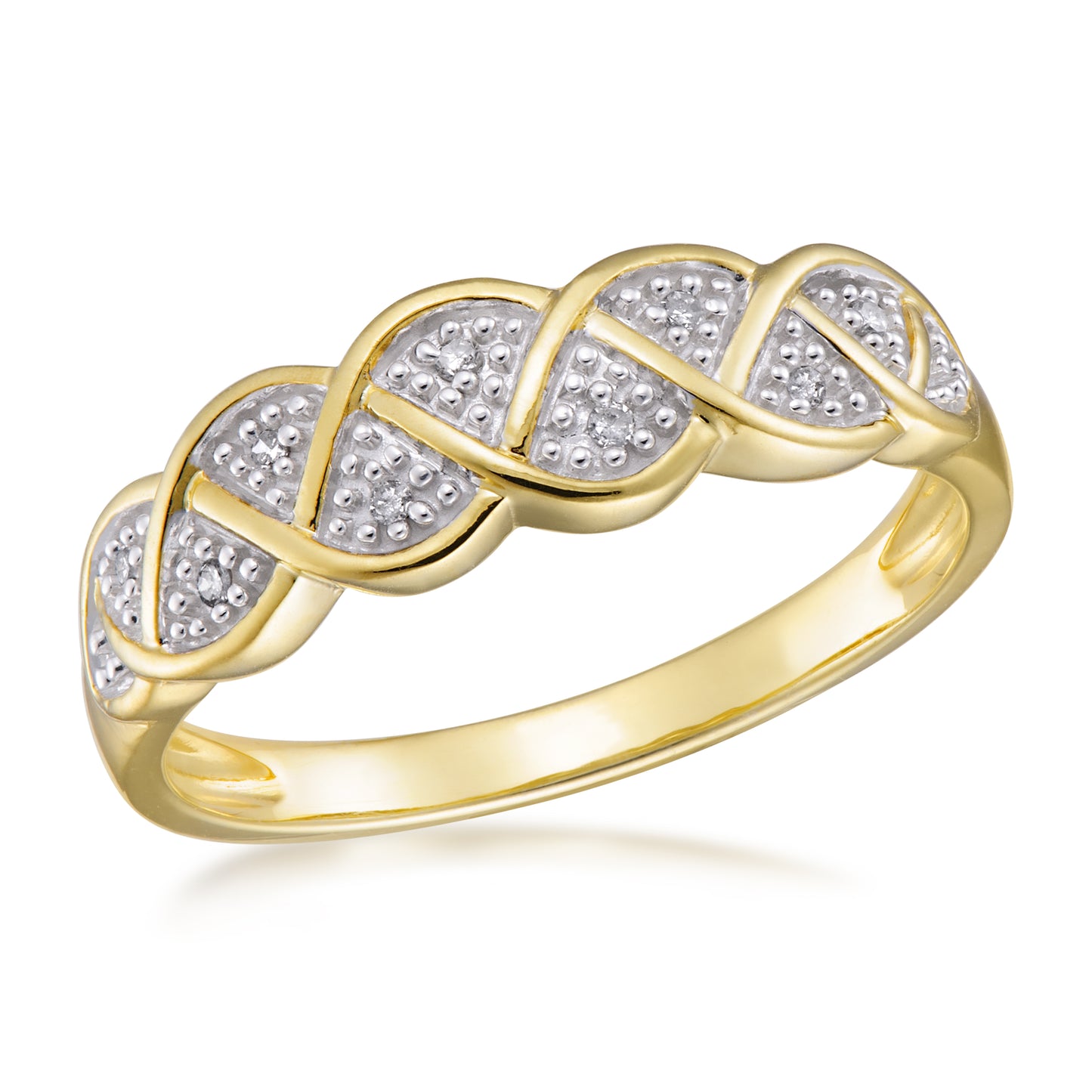STG SILVER /GOLD PLATED DIAMOND ACCENT { 9 X.006 TDW} LADIES RING H COLOR