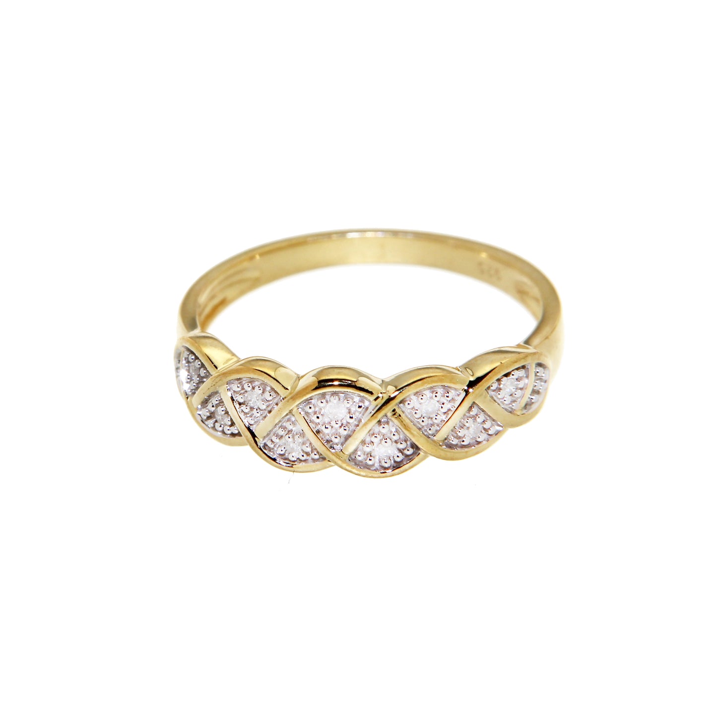 STG SILVER /GOLD PLATED DIAMOND ACCENT { 9 X.006 TDW} LADIES RING H COLOR