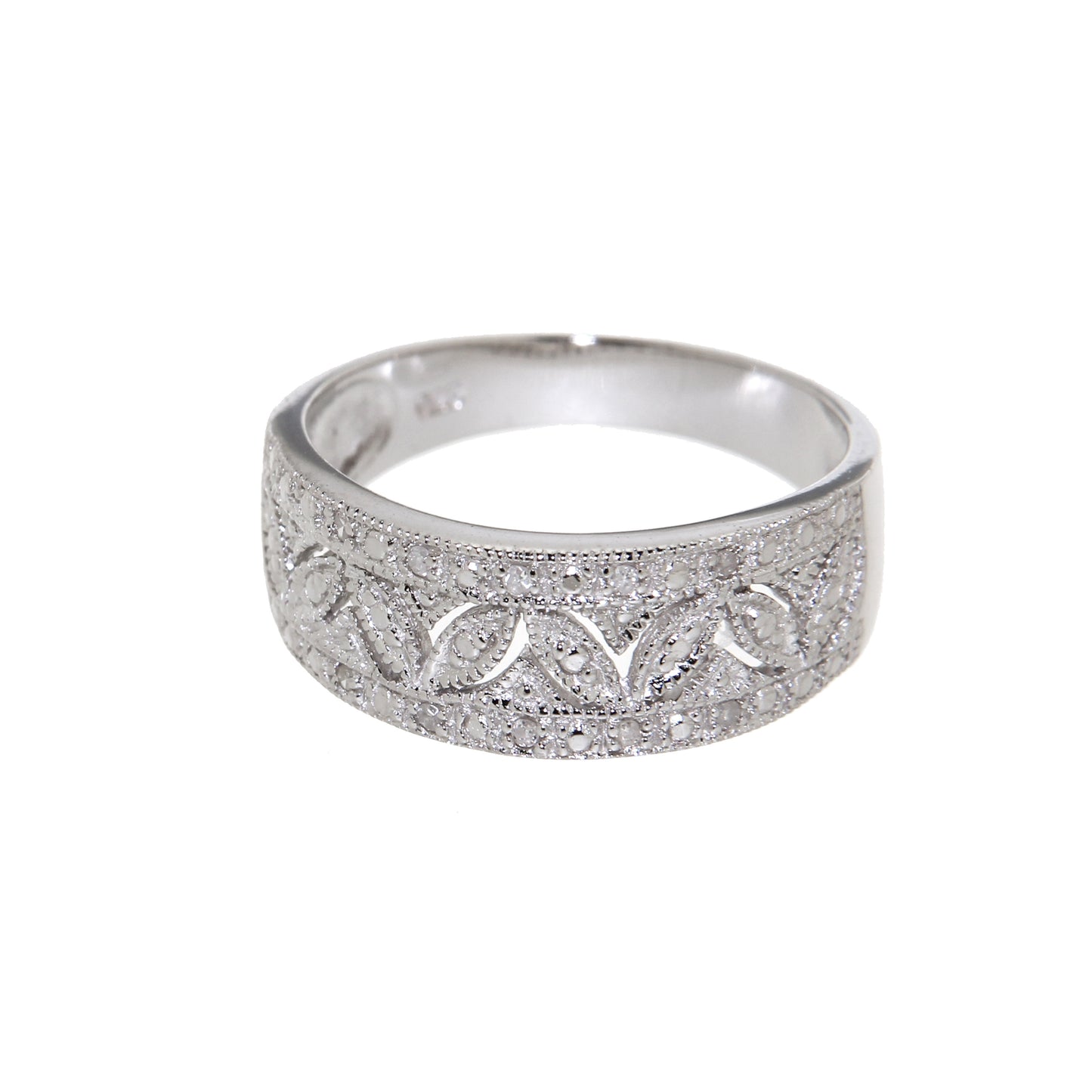 STG SILVER / RHODIUM LADIES RING DIAMOND ACCENT{ 6 X.006 TDW} H COLOR