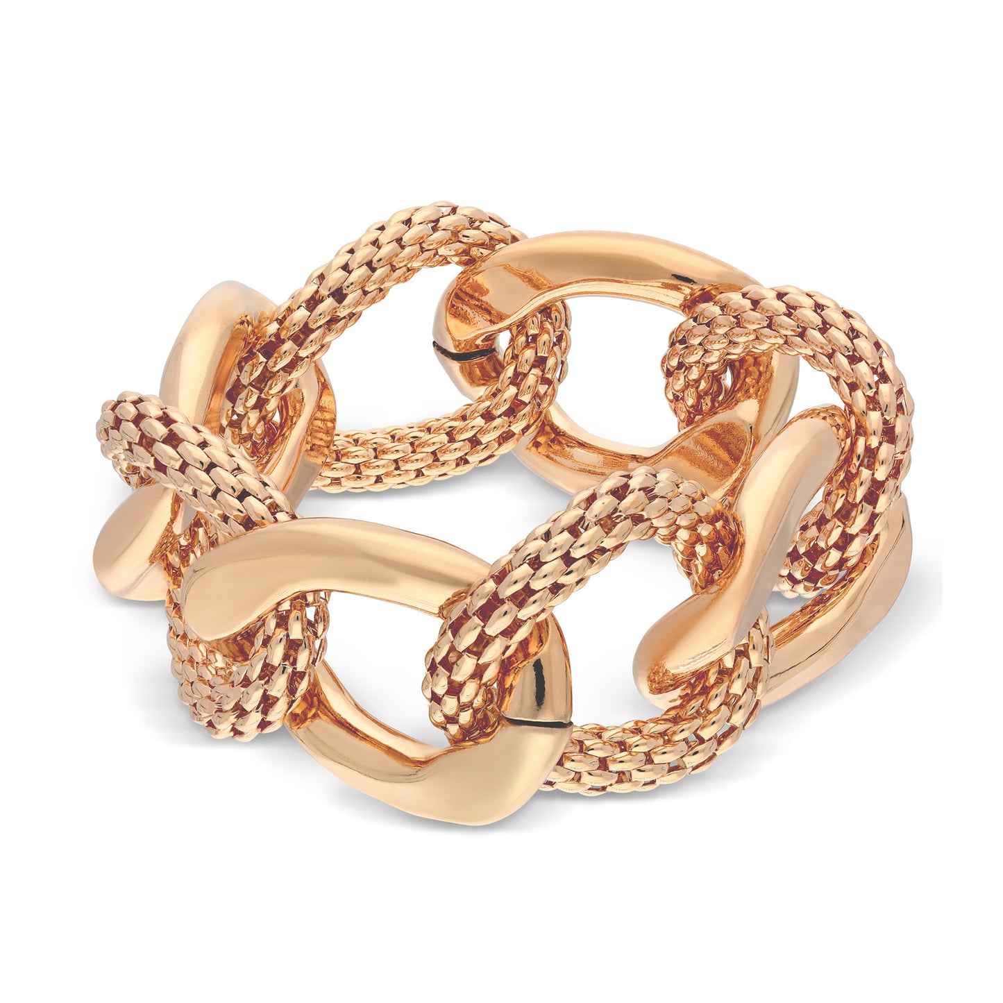 18kt Gold Plated Rose Large Link Popcorn Stretch Bracelet