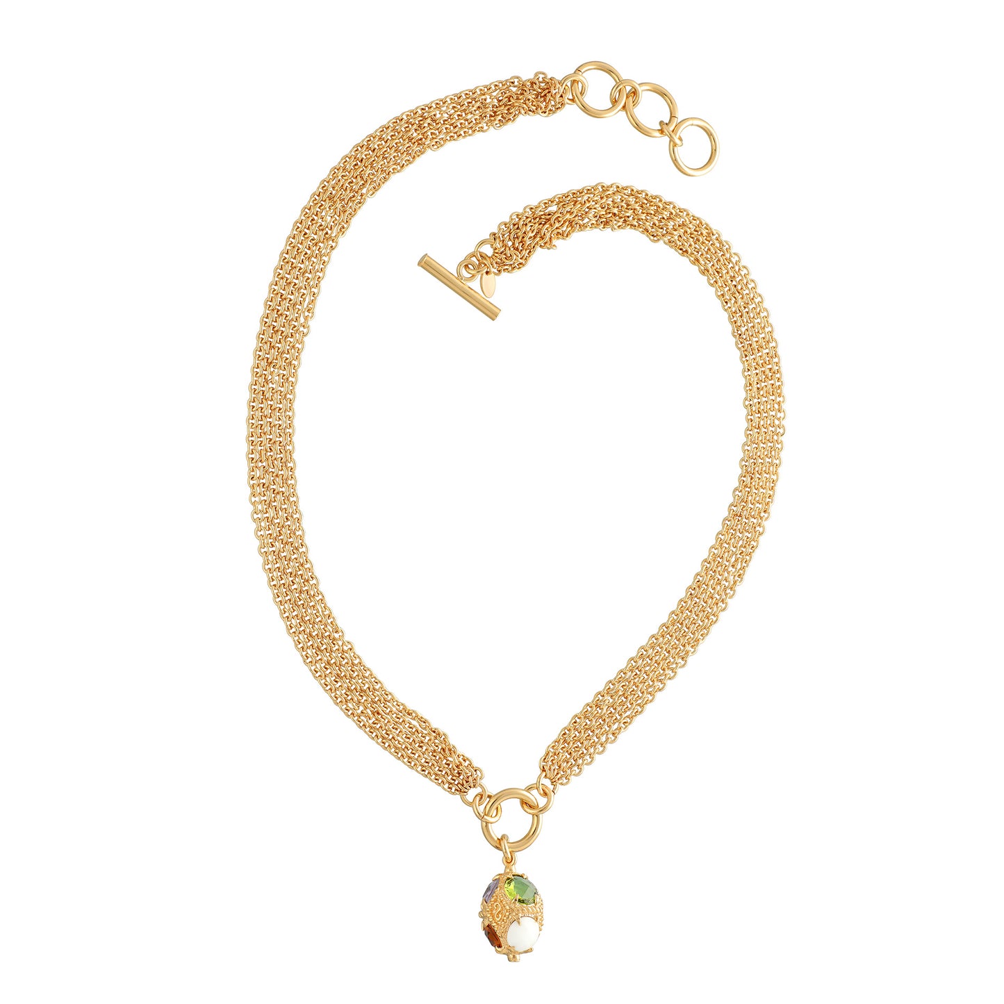 20" Multi Crystal Mine Ball On Multi Strand Toggle Necklace