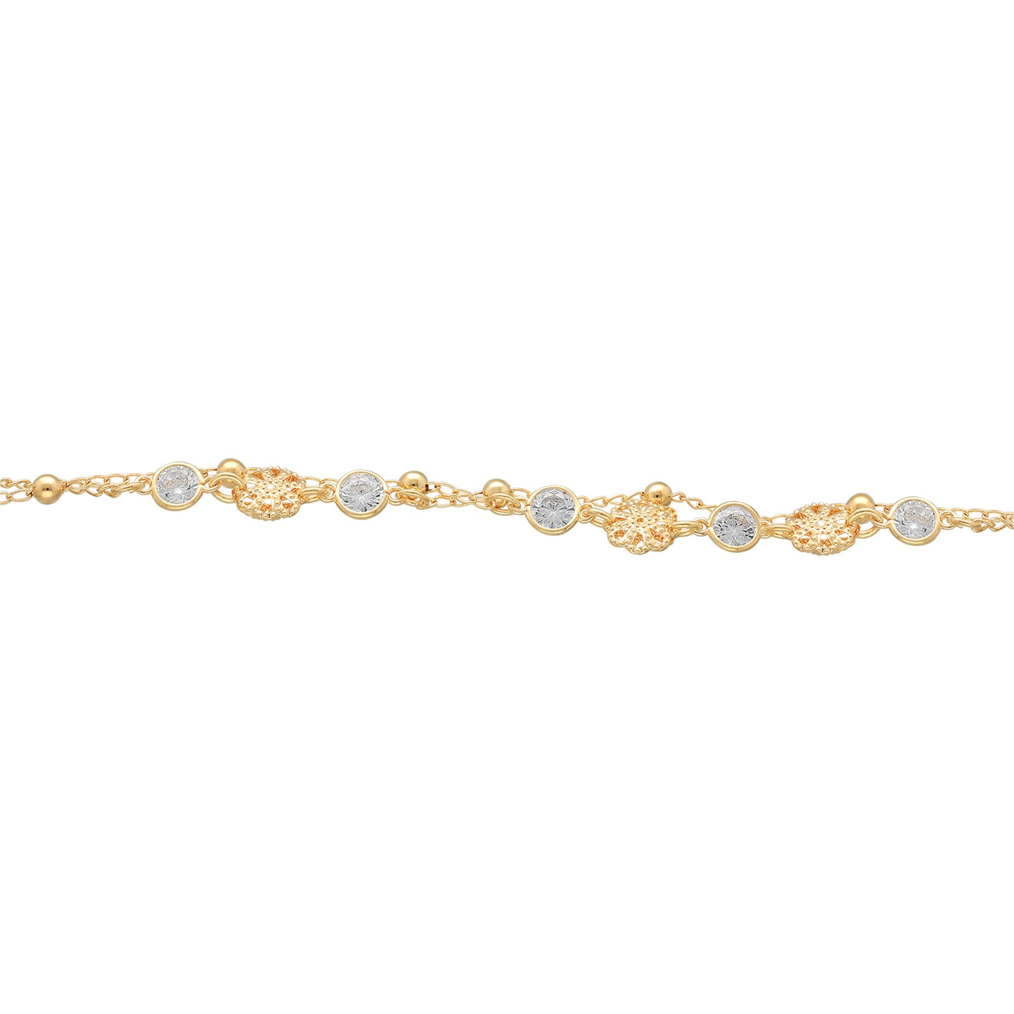 Double Strand with Crystals and Flower Rhondels Necklace