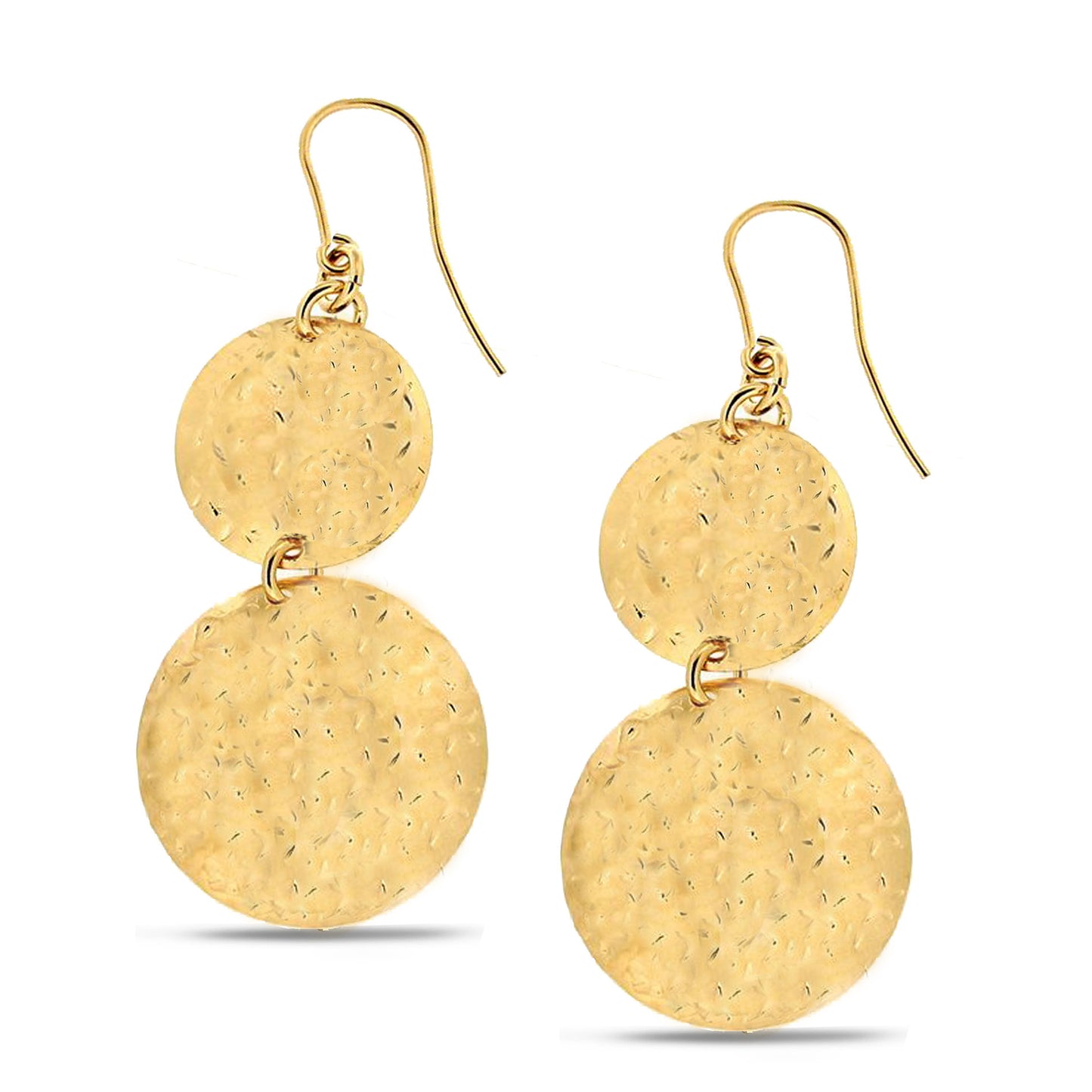 Double Hammered Disc Drop Earrings