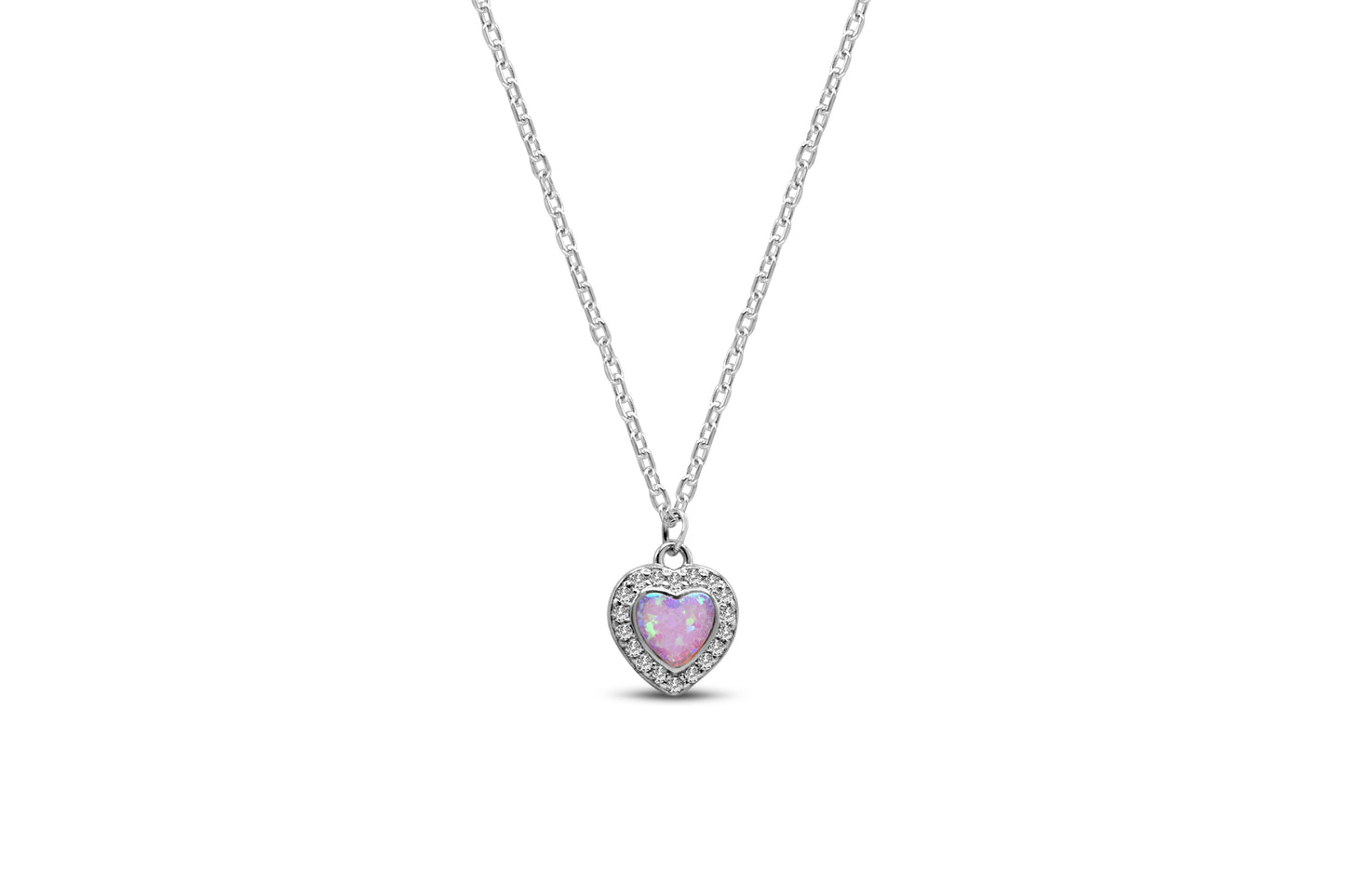 Halo Heart (Pink Opal) Dangle Necklace