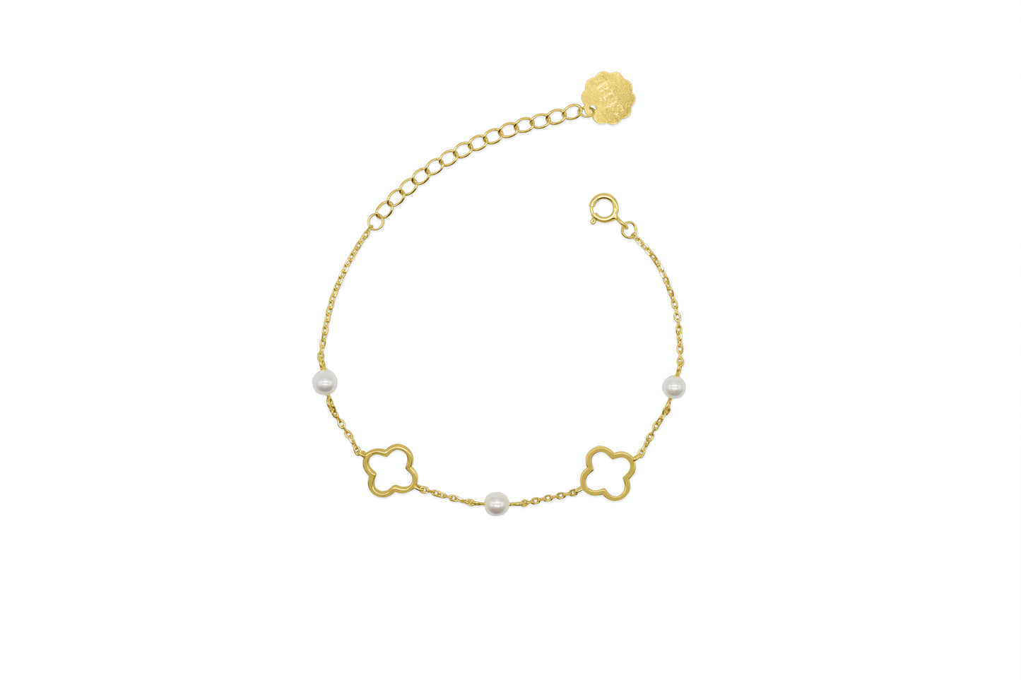 Mama & Mini Chain 14K Bracelet Set-Clover & Pearl