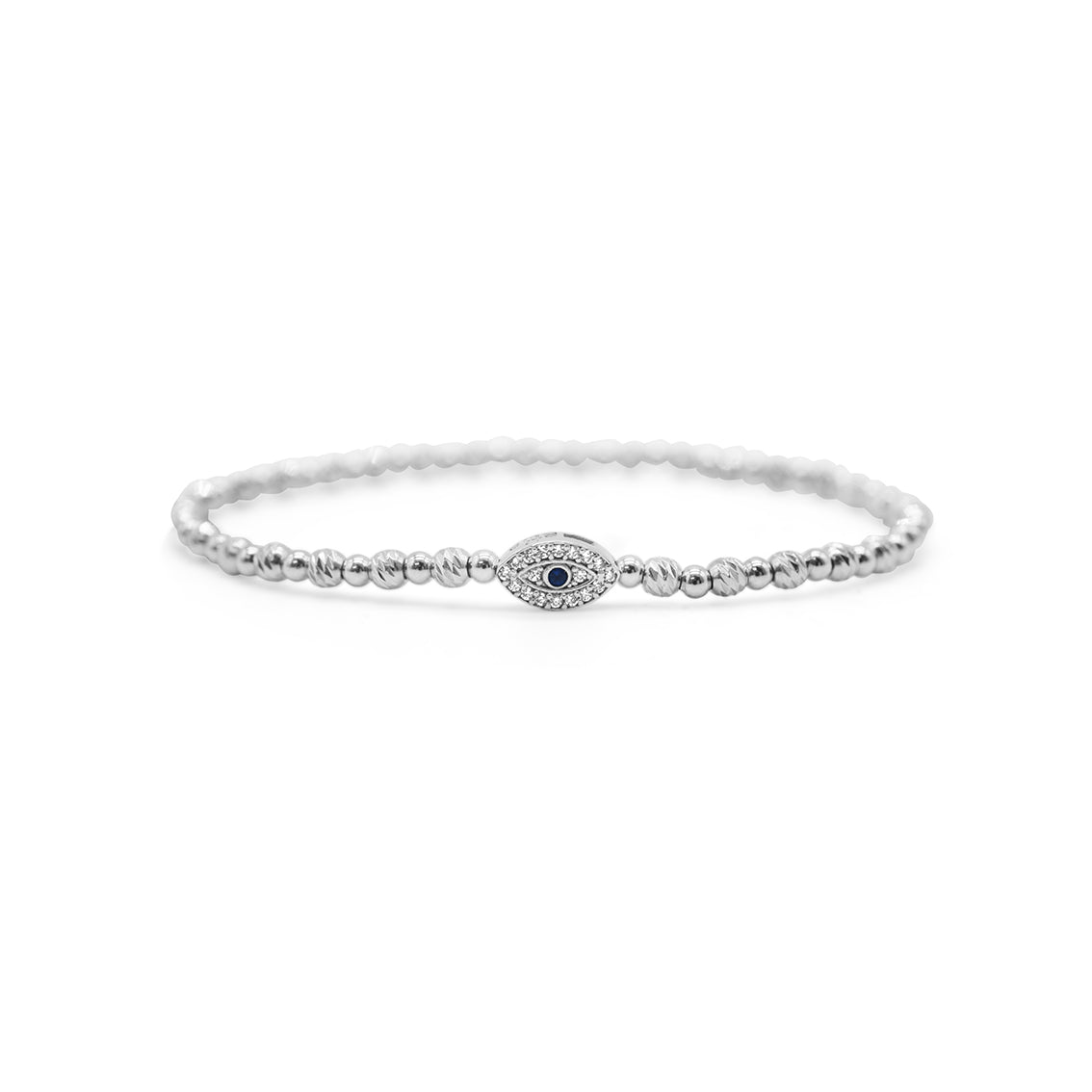 Iconic Silver Stretch - Diamond Cut Pave Evil Eye