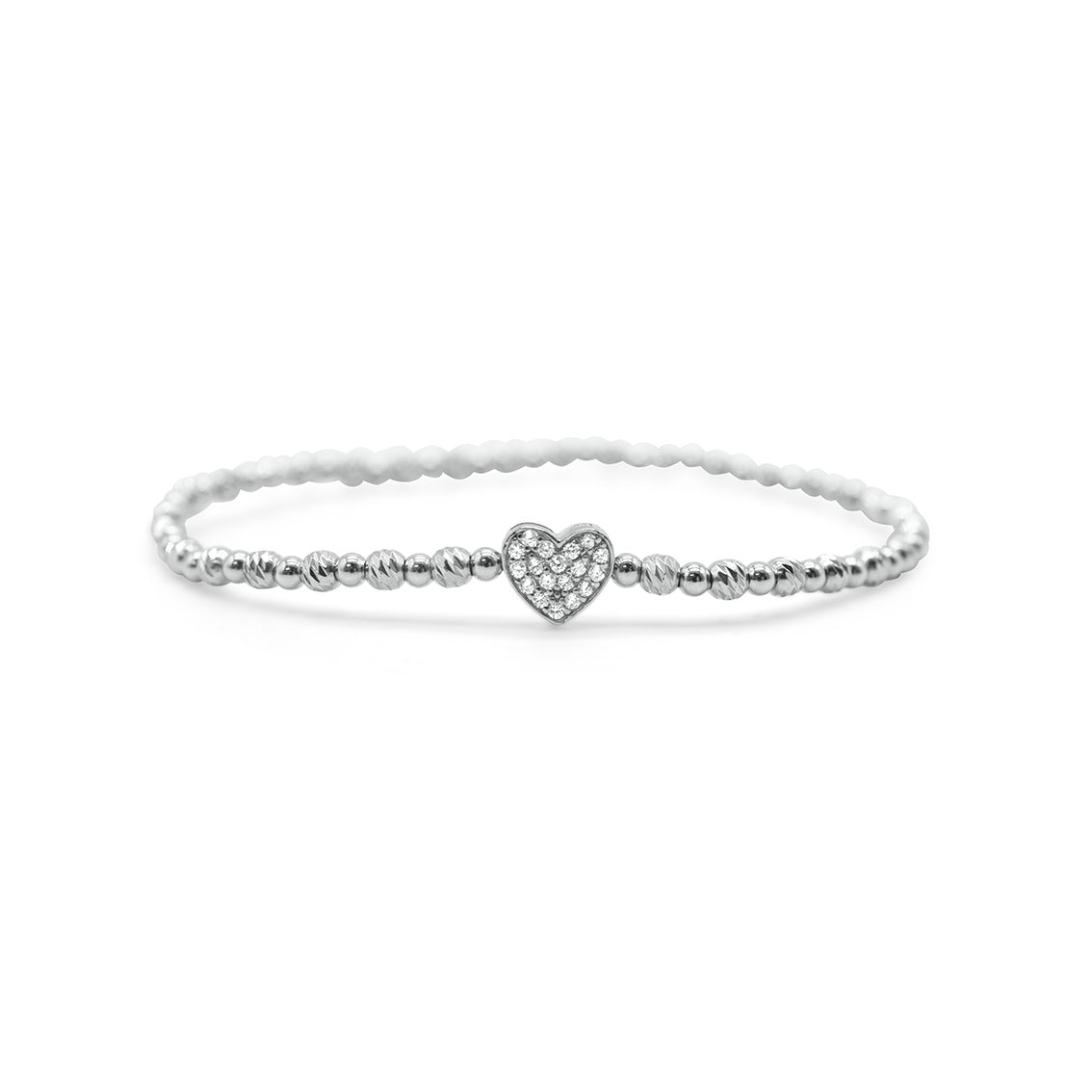 Iconic Silver Stretch - Diamond Cut Pave Heart