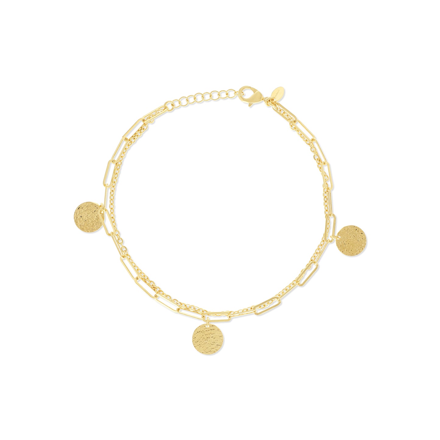 Curb and Paperclip Link with Hammered Discs Anklet