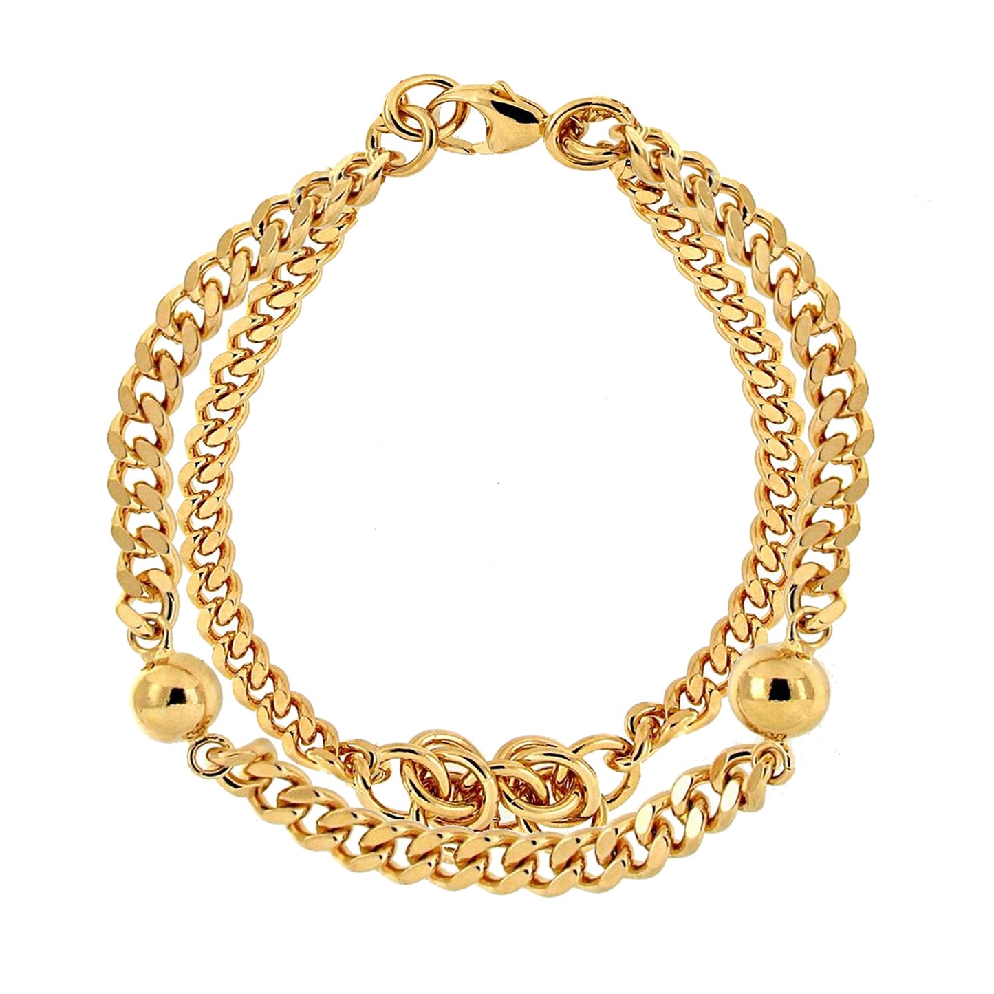 Double Curb Link Knot & Bead Bracelet
