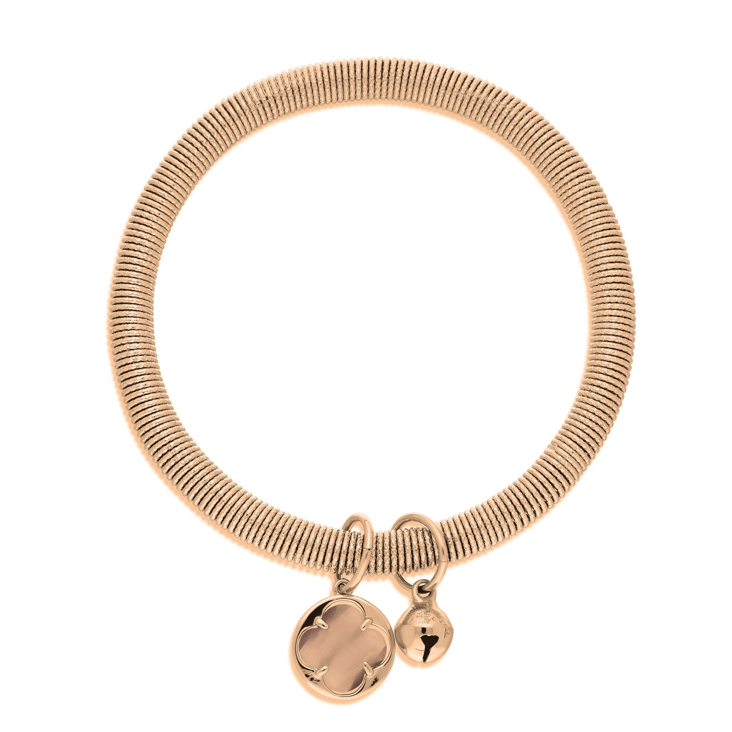 Rose Gold Stretch Bangle with Round Flower Pink/ Crystal