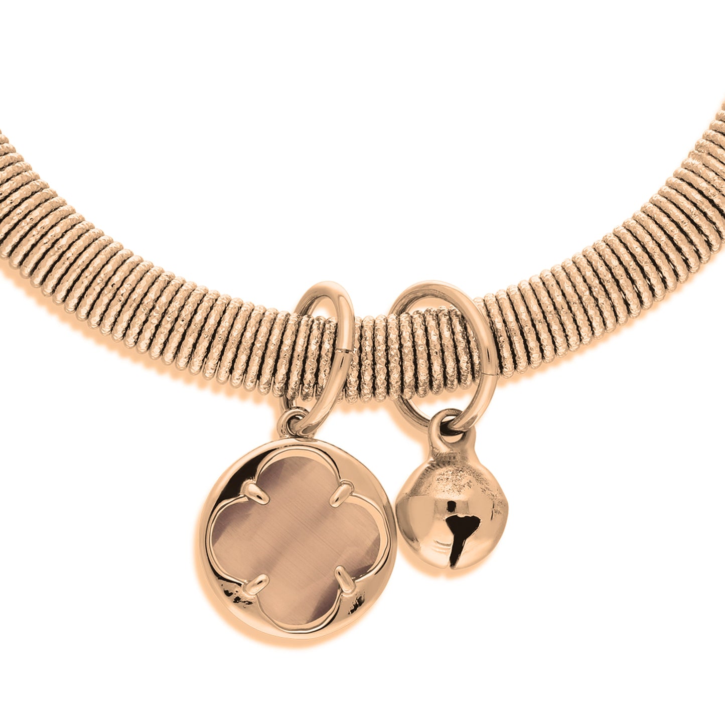Rose Gold Stretch Bangle with Round Flower Pink/ Crystal