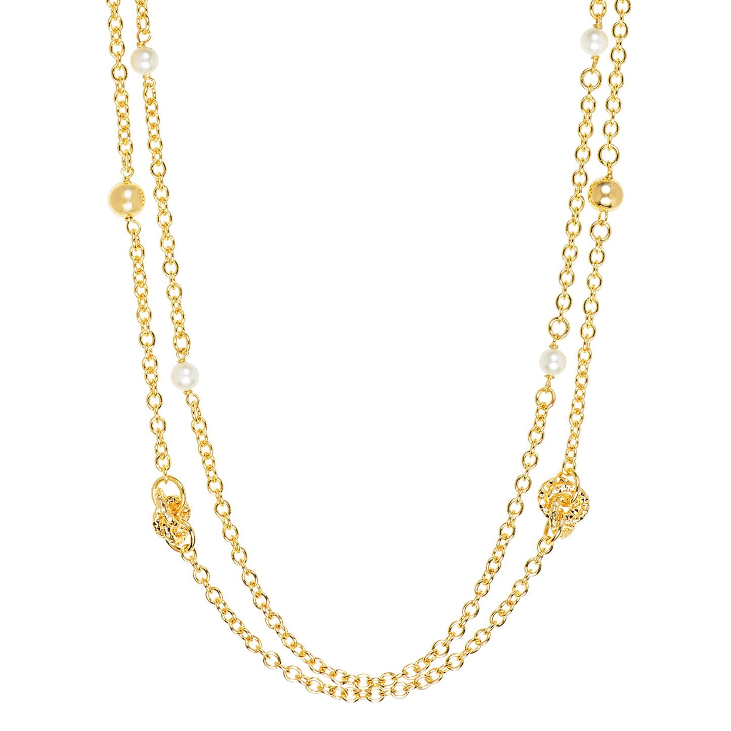 Double Strand Pearls And Knots Necklace