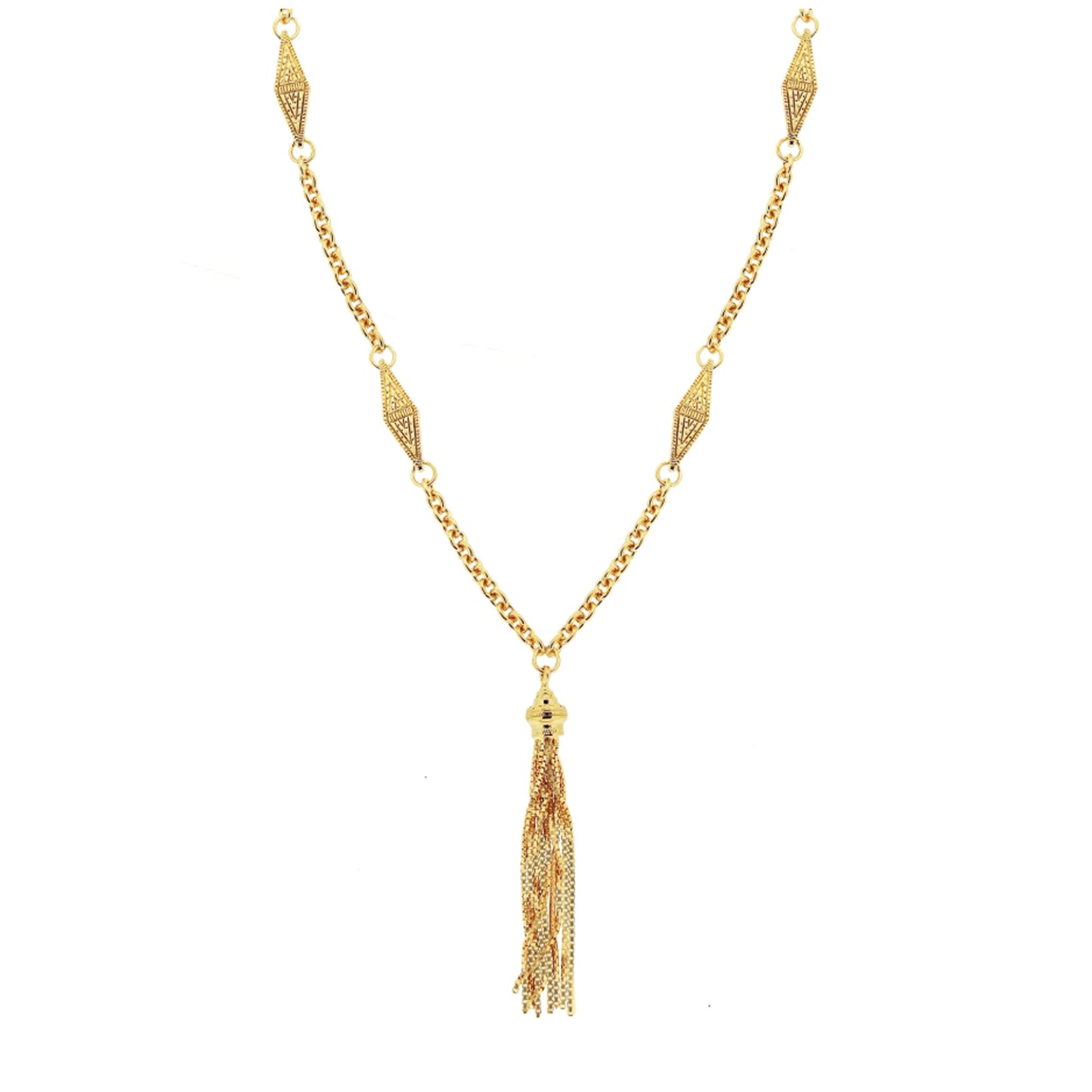 25" Yellow Gold Diamond Shaped Stations with 2" Extender Necklace