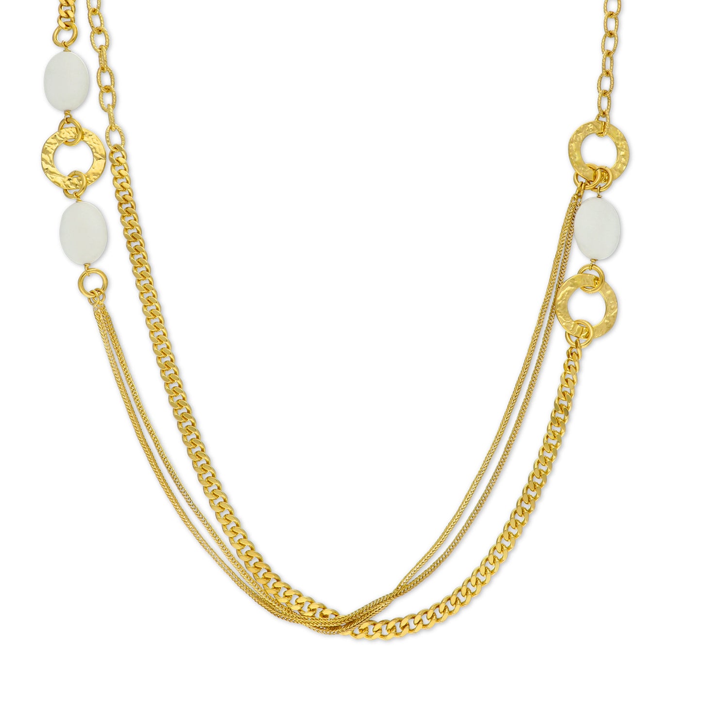30" White Agate Multi Strand Long Necklace