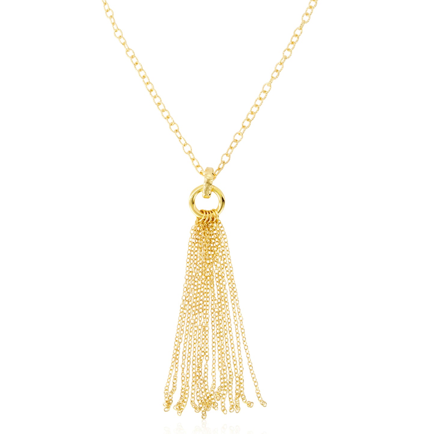30" Diamond cut Rolo Link Necklace with Tassel Pendant