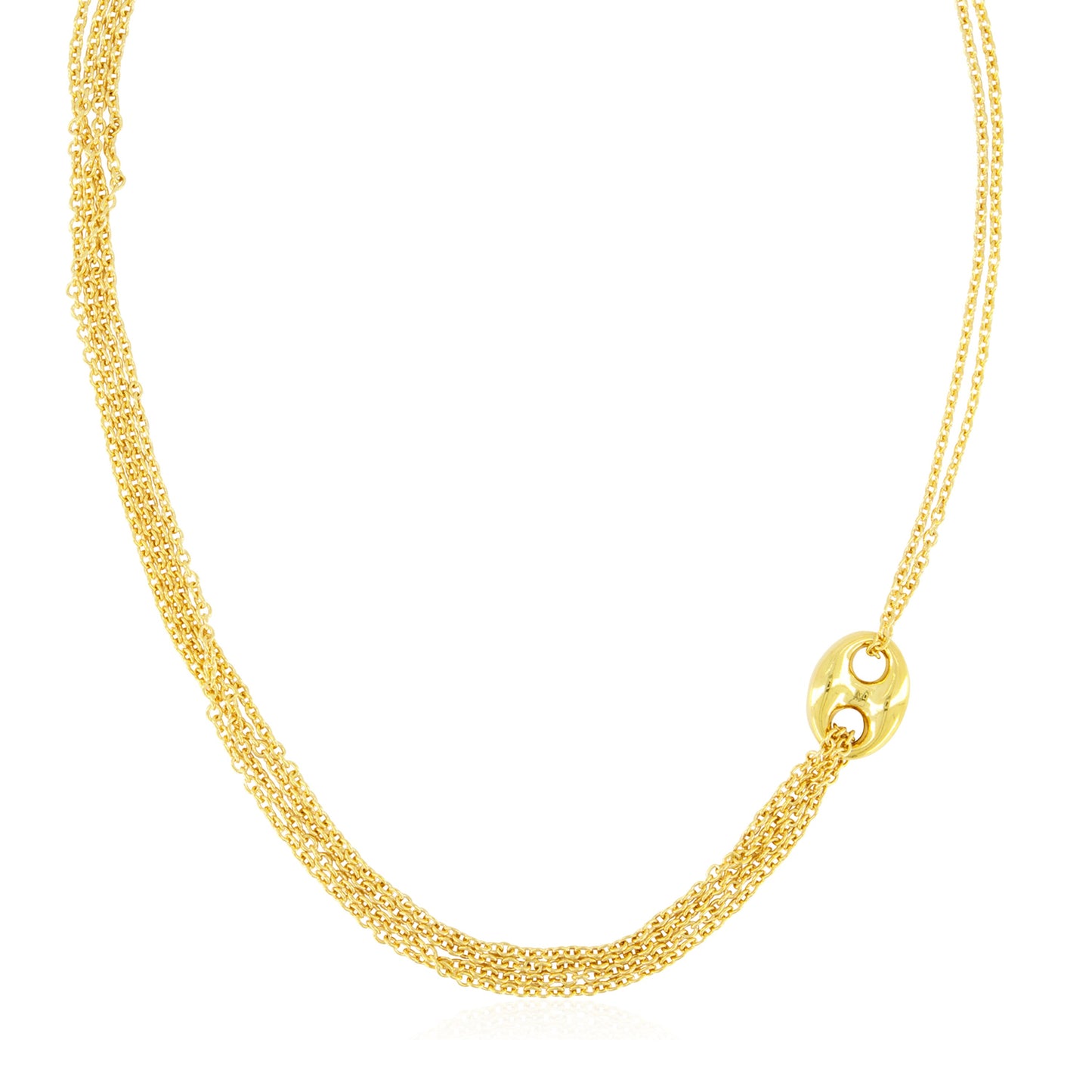 28" yellow Multi Strand Rolo With Stationed Puffed Marine Link Necklace
