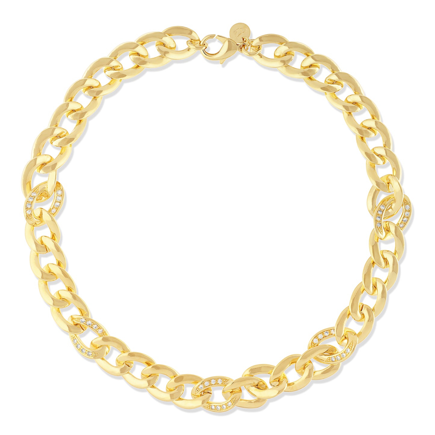 Curb Stationed Pave CZ Links Necklace