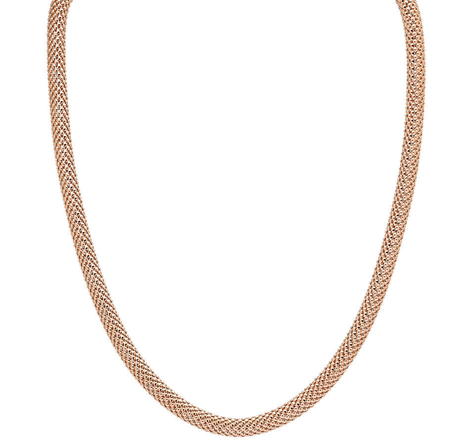18" Round Mesh Rose Gold Necklace with Large Lobster Clasp Earring