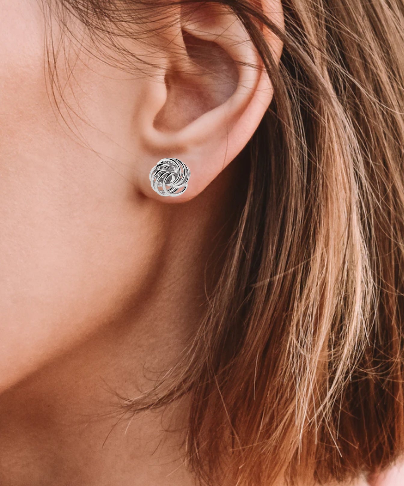 White Rhodium Love Knot Studs