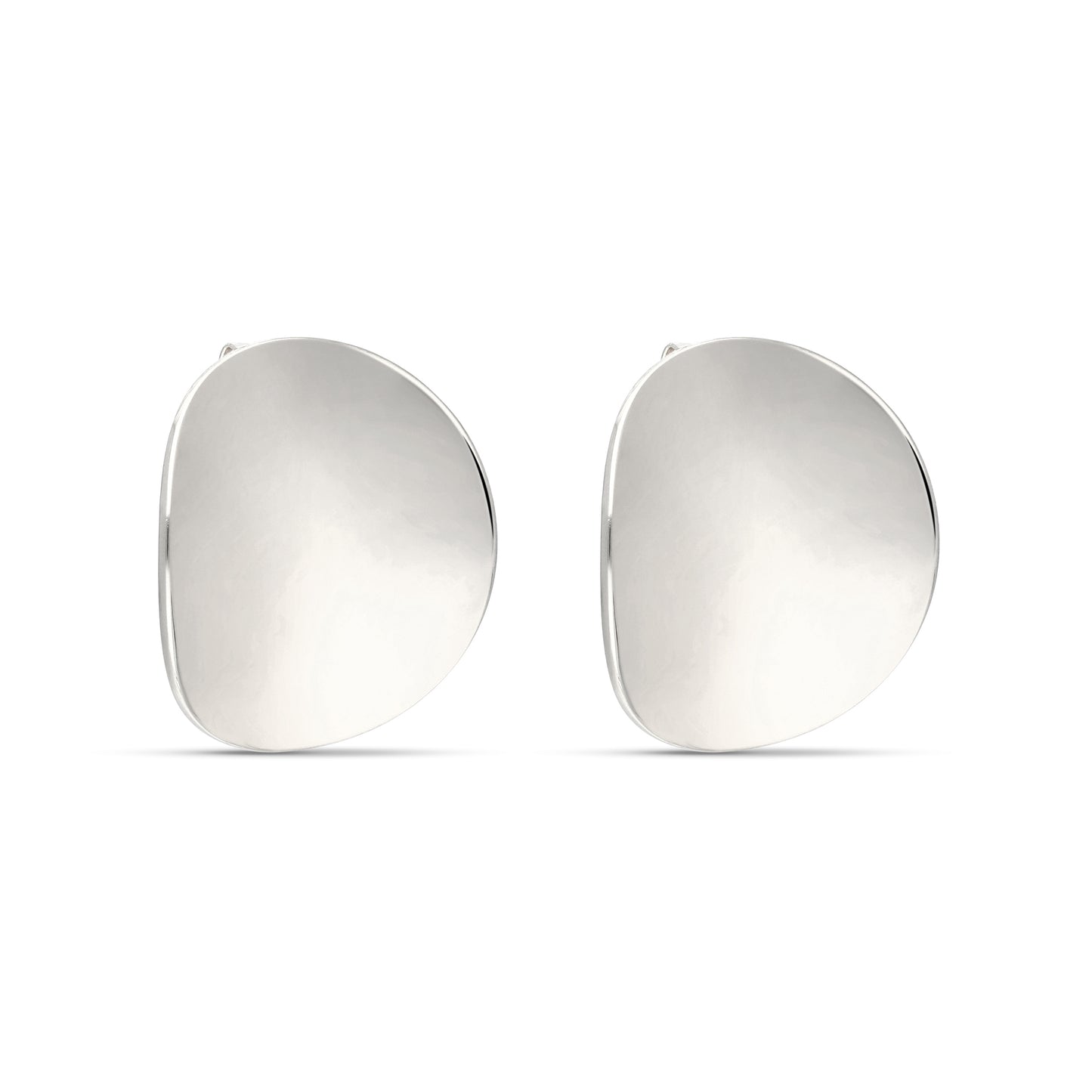 Silver Plated Polished Concave Disc Stud Earrings