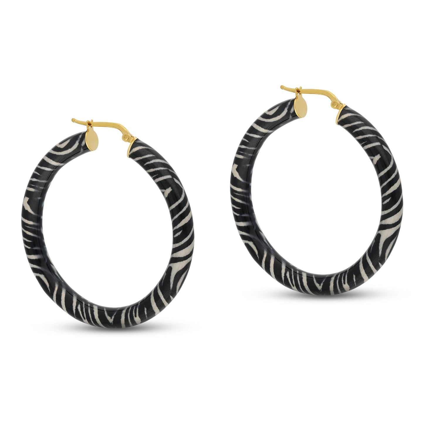 18Kt Gold Plated 45Mmx4.5Mm Round Tube W/ Zebra Enamel