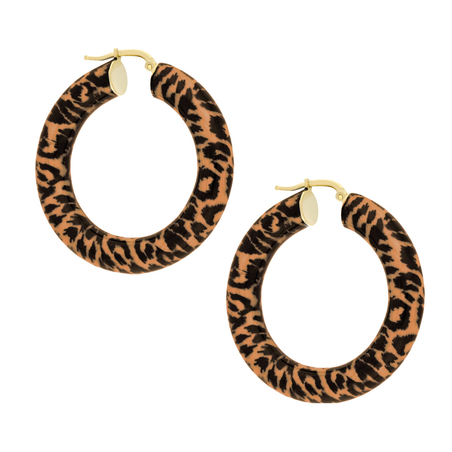 18Kt Gold Plated 40Mmx6.5Mm Round Dark Leopard Enamel Hoop