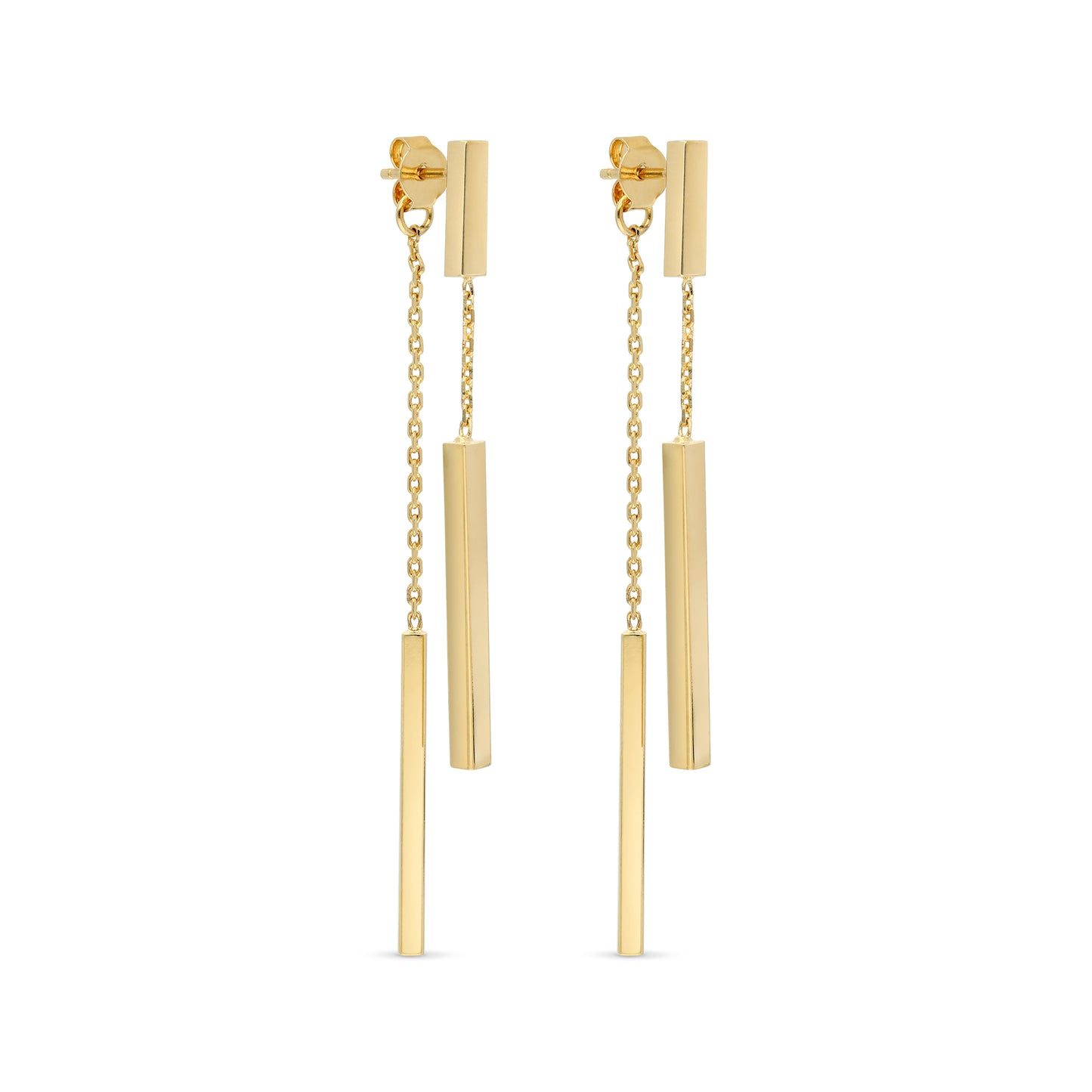 Front To Back Bar Stud Chain Drop Earrings