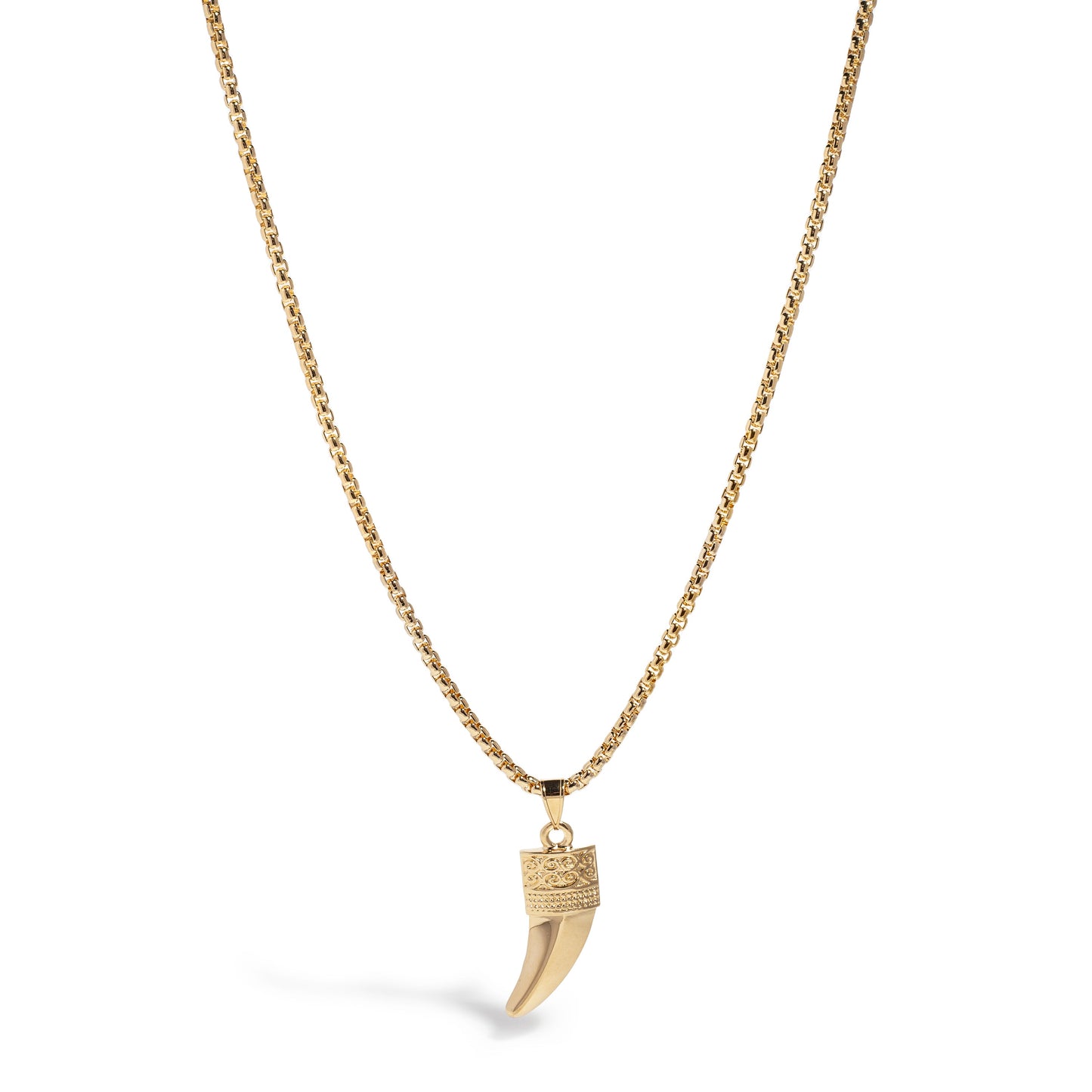 22" Men's yellow round box Chain Necklace with yellow horn pendant