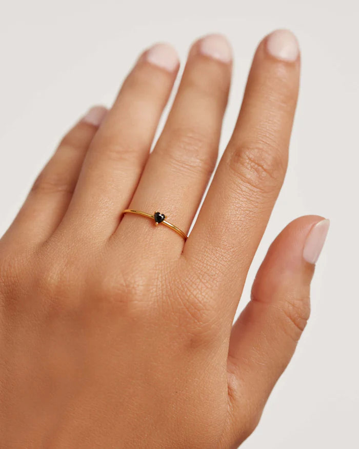 BLACK HEART GOLD/SILVER RING