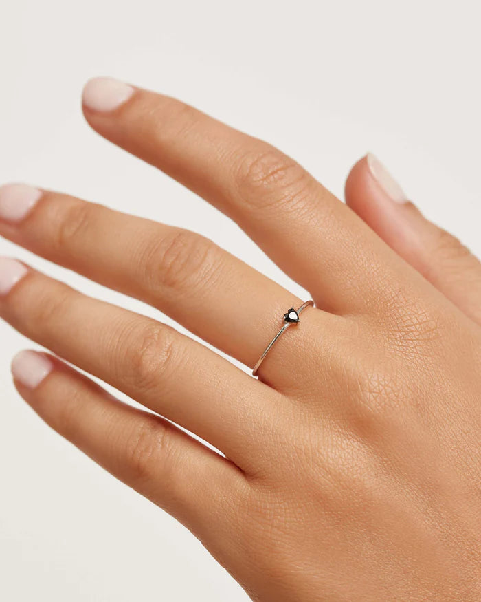 BLACK HEART GOLD/SILVER RING