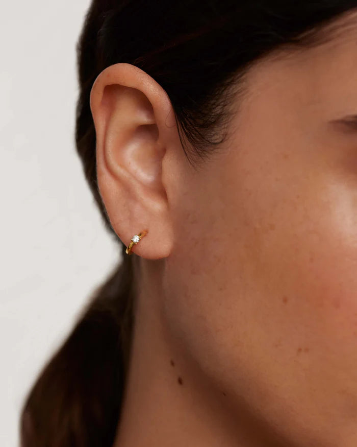 WHITE SOLITARY GOLD/SILVER EARRINGS